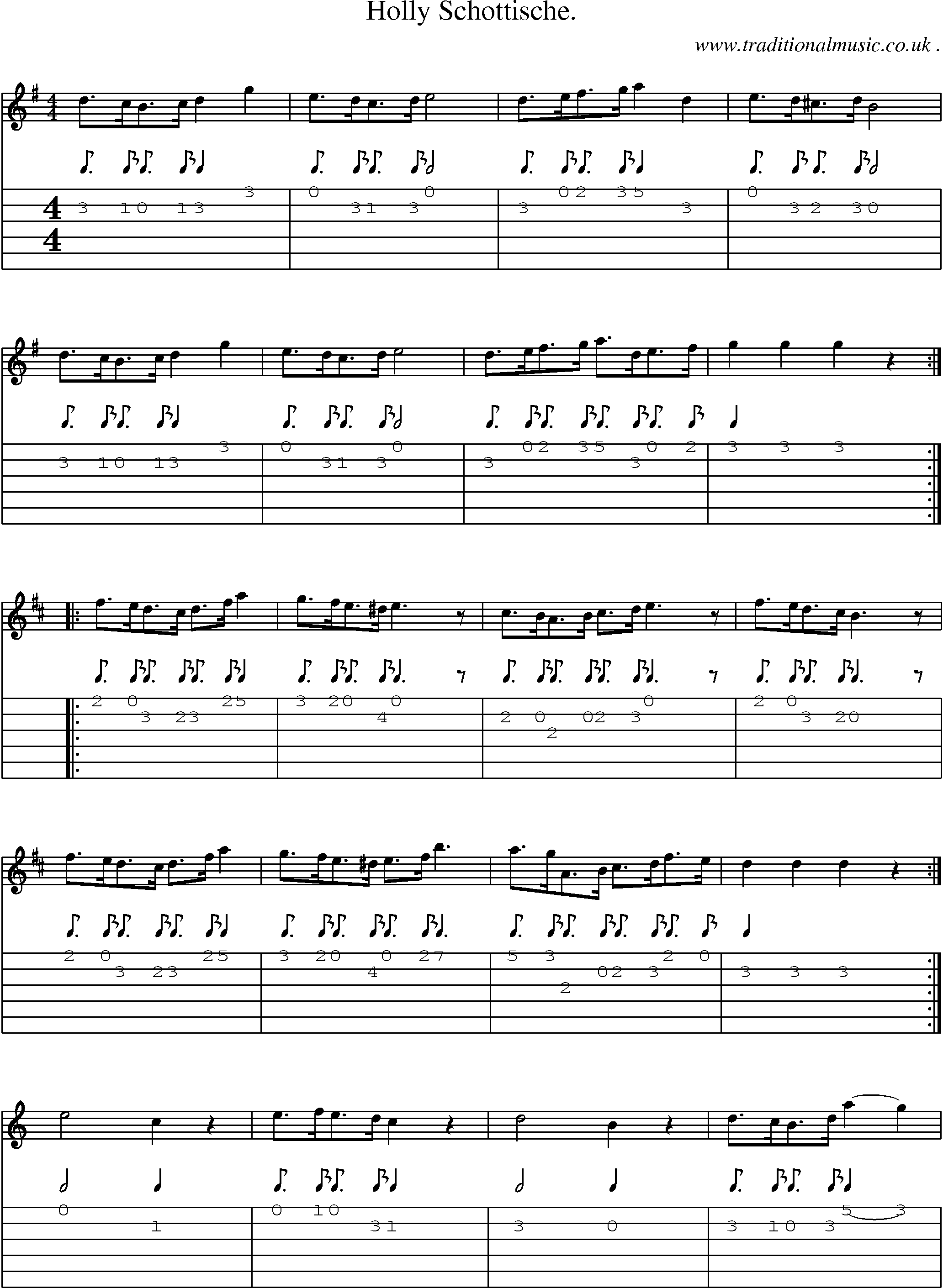 Sheet-Music and Guitar Tabs for Holly Schottische