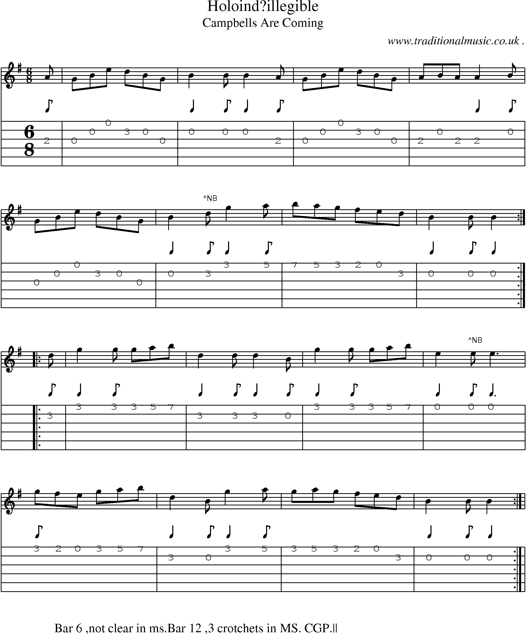 Sheet-Music and Guitar Tabs for Holoindillegible