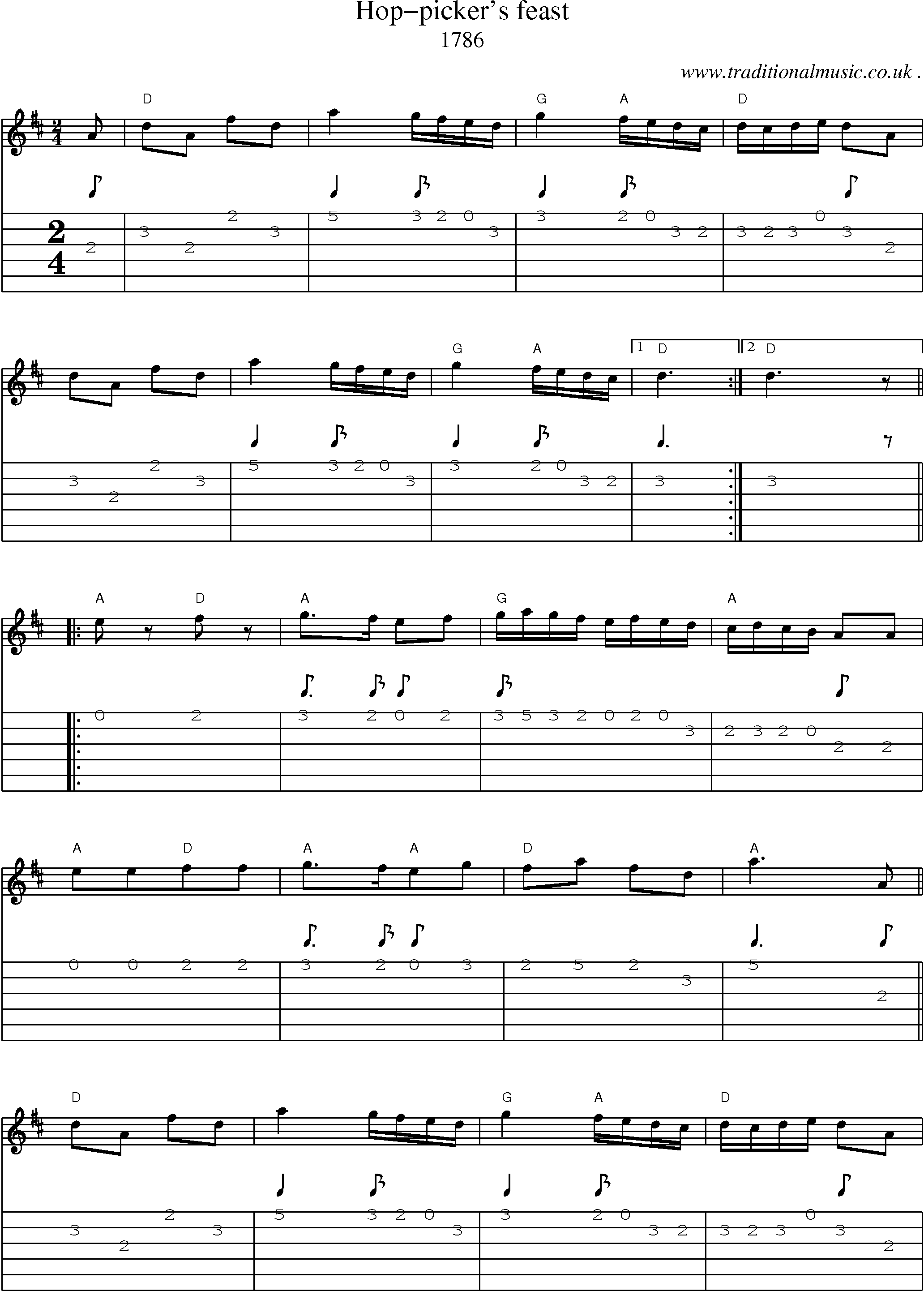 Sheet-Music and Guitar Tabs for Hop-pickers Feast