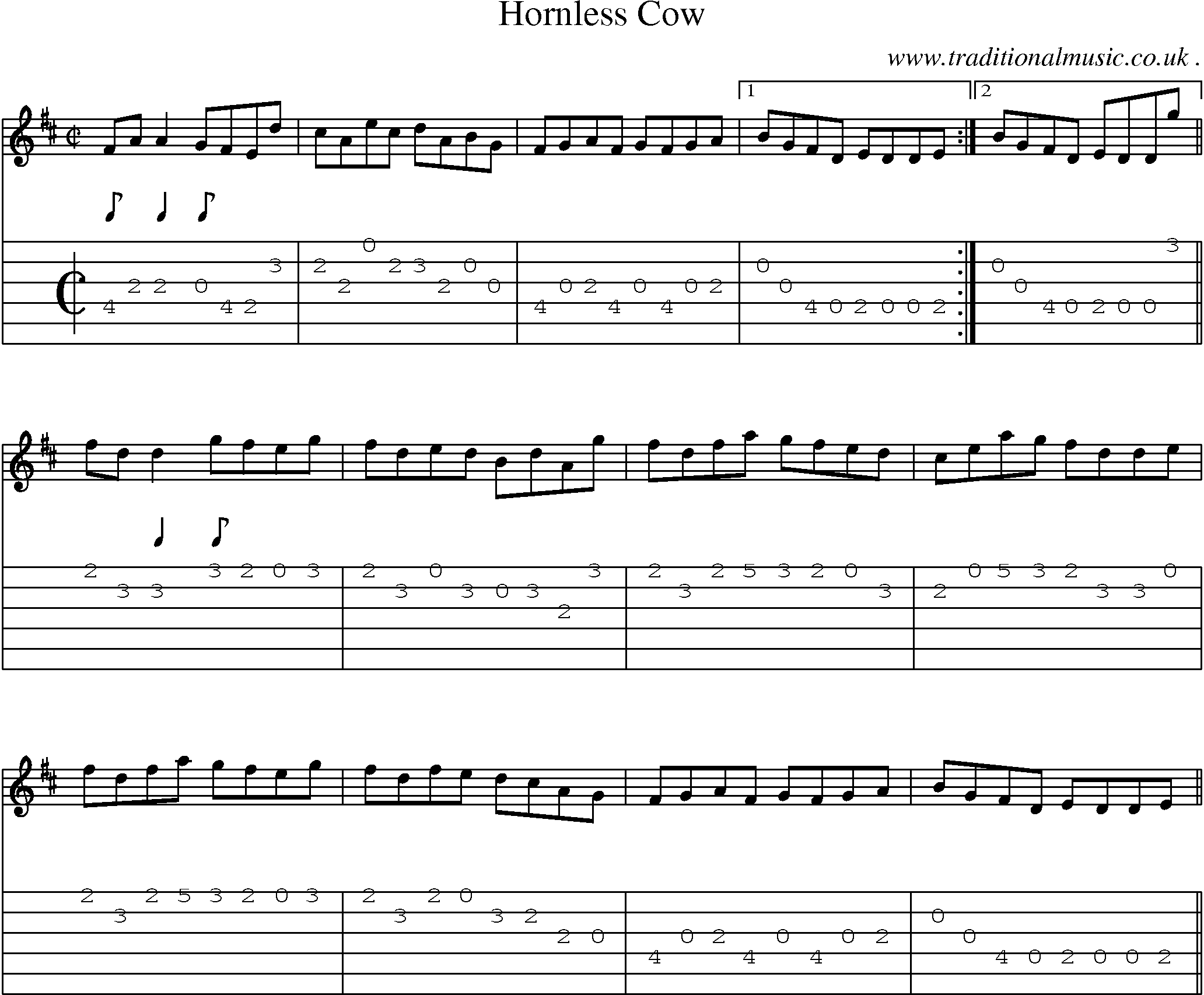 Sheet-Music and Guitar Tabs for Hornless Cow