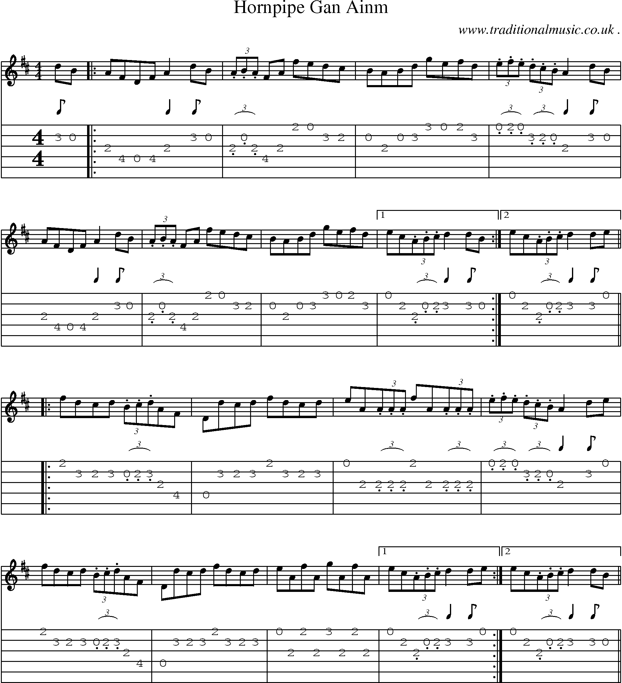 Sheet-Music and Guitar Tabs for Hornpipe Gan Ainm
