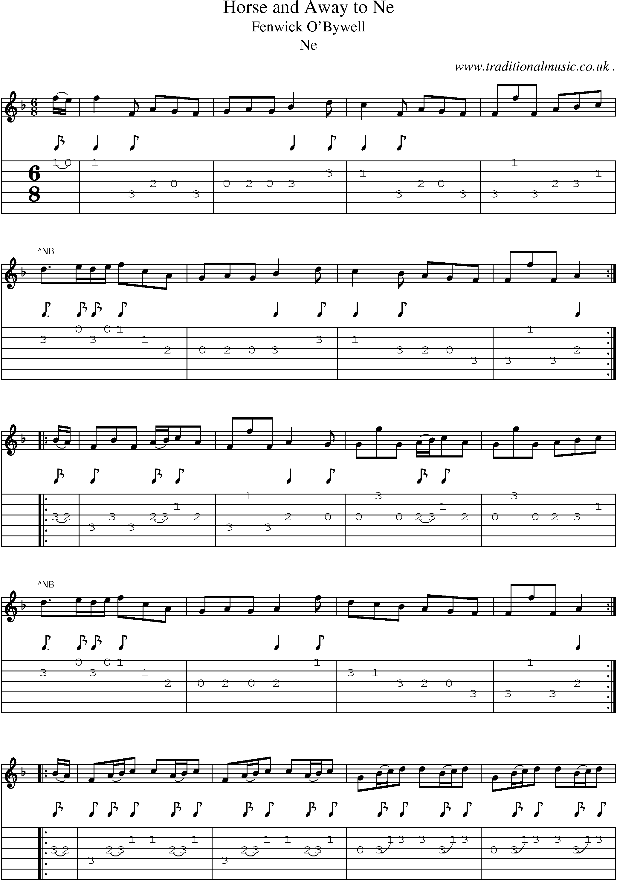 Sheet-Music and Guitar Tabs for Horse And Away To Ne