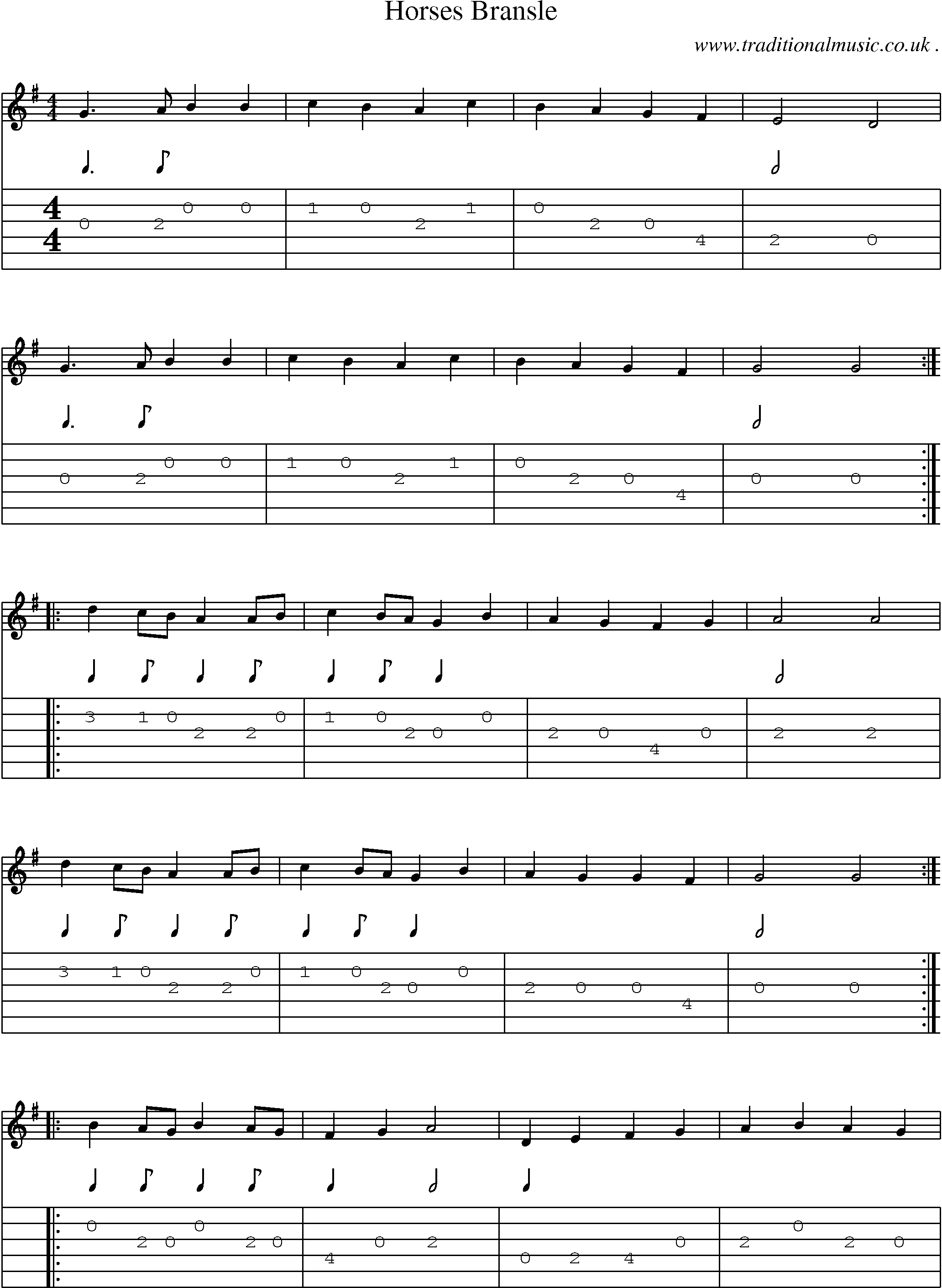 Sheet-Music and Guitar Tabs for Horses Bransle