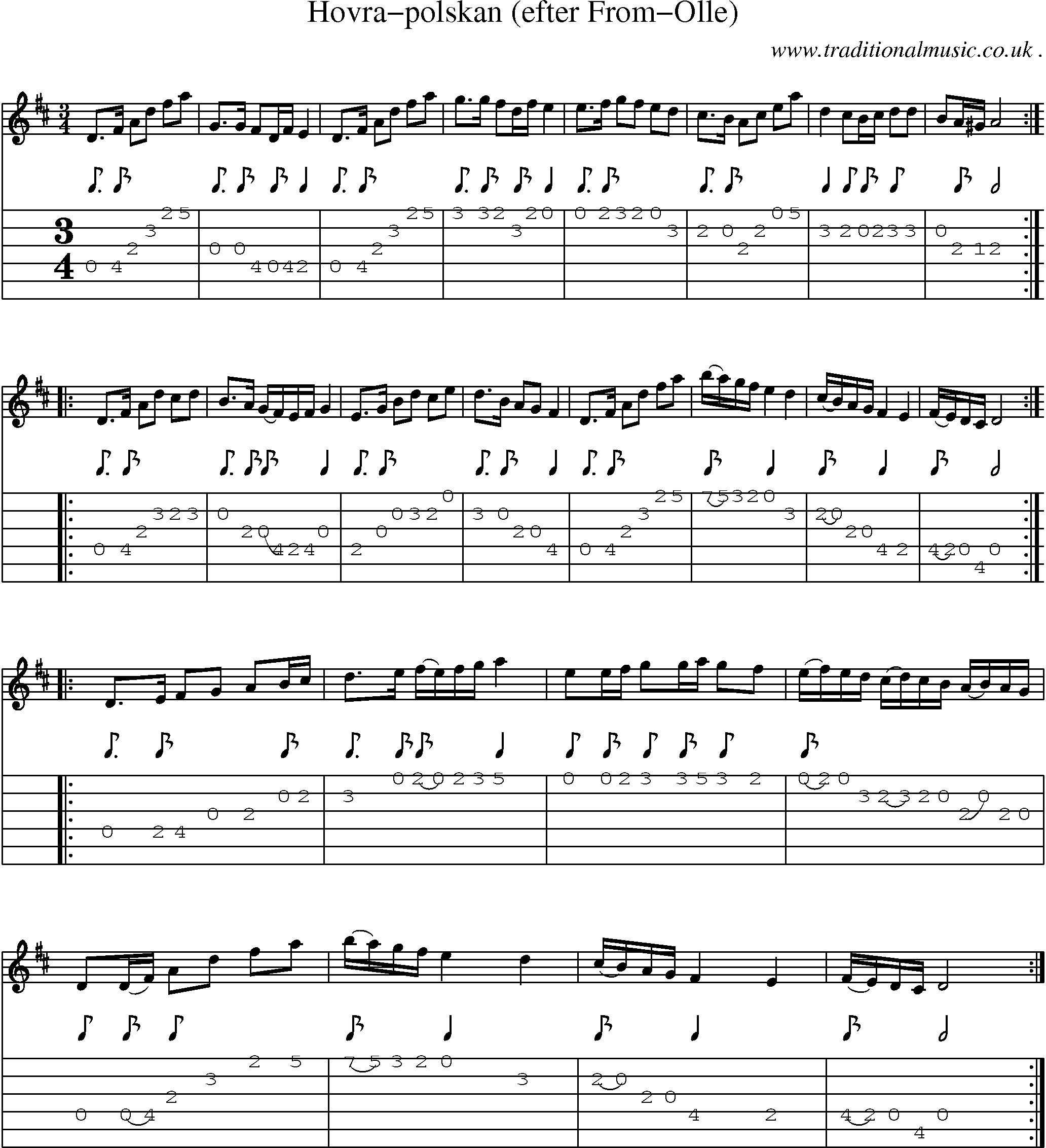 Sheet-Music and Guitar Tabs for Hovra-polskan (efter From-olle)