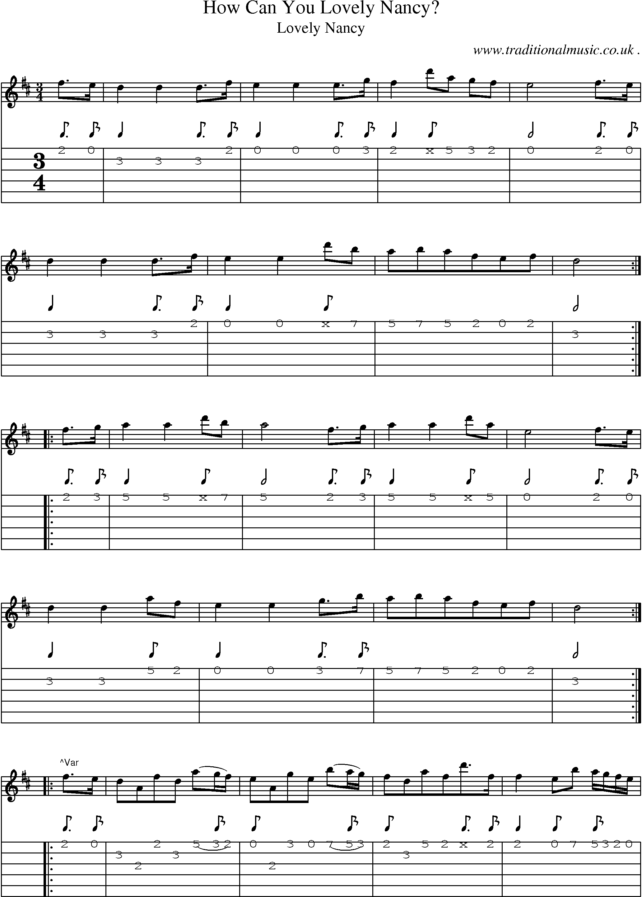 Sheet-Music and Guitar Tabs for How Can You Lovely Nancy