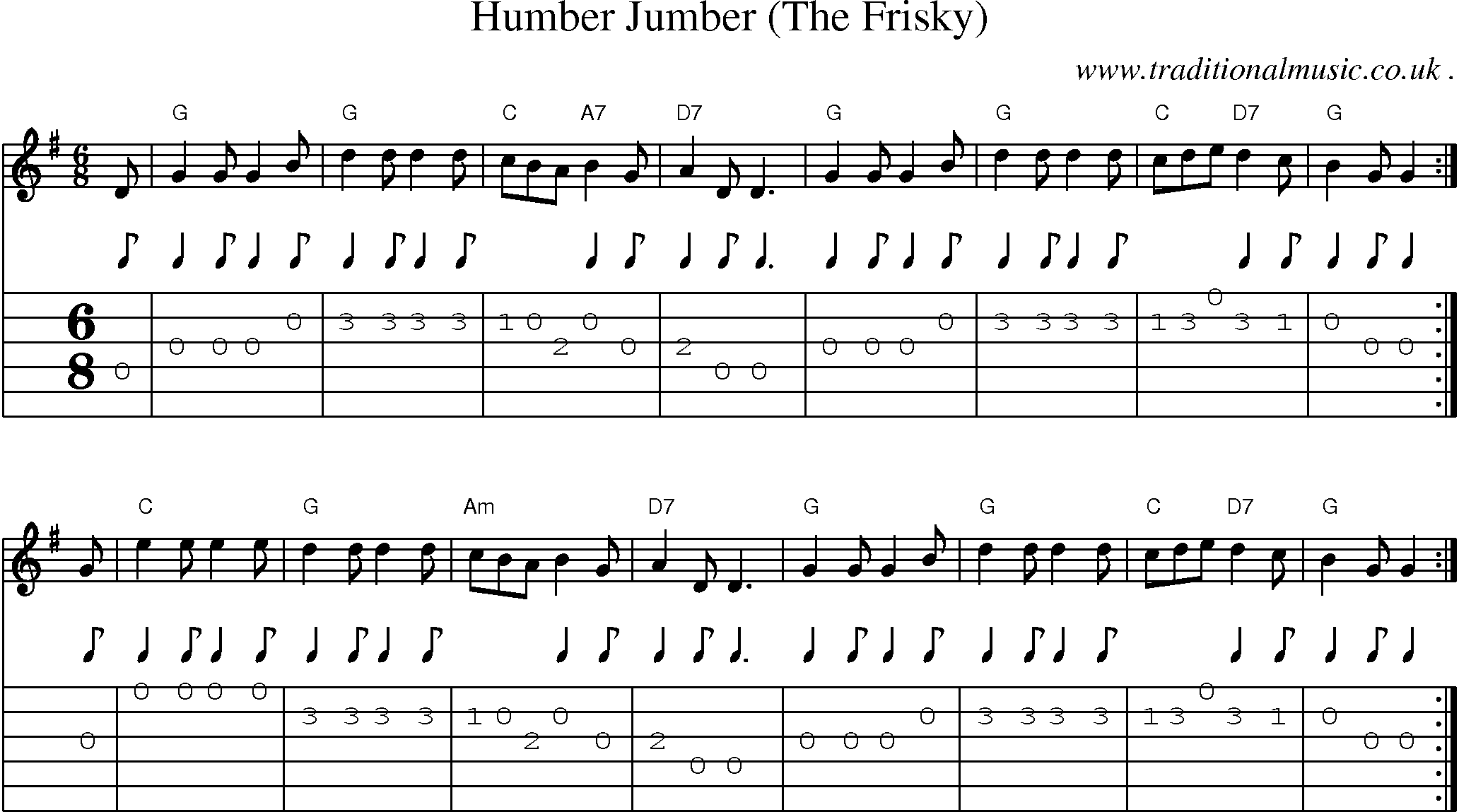 Sheet-Music and Guitar Tabs for Humber Jumber (the Frisky)