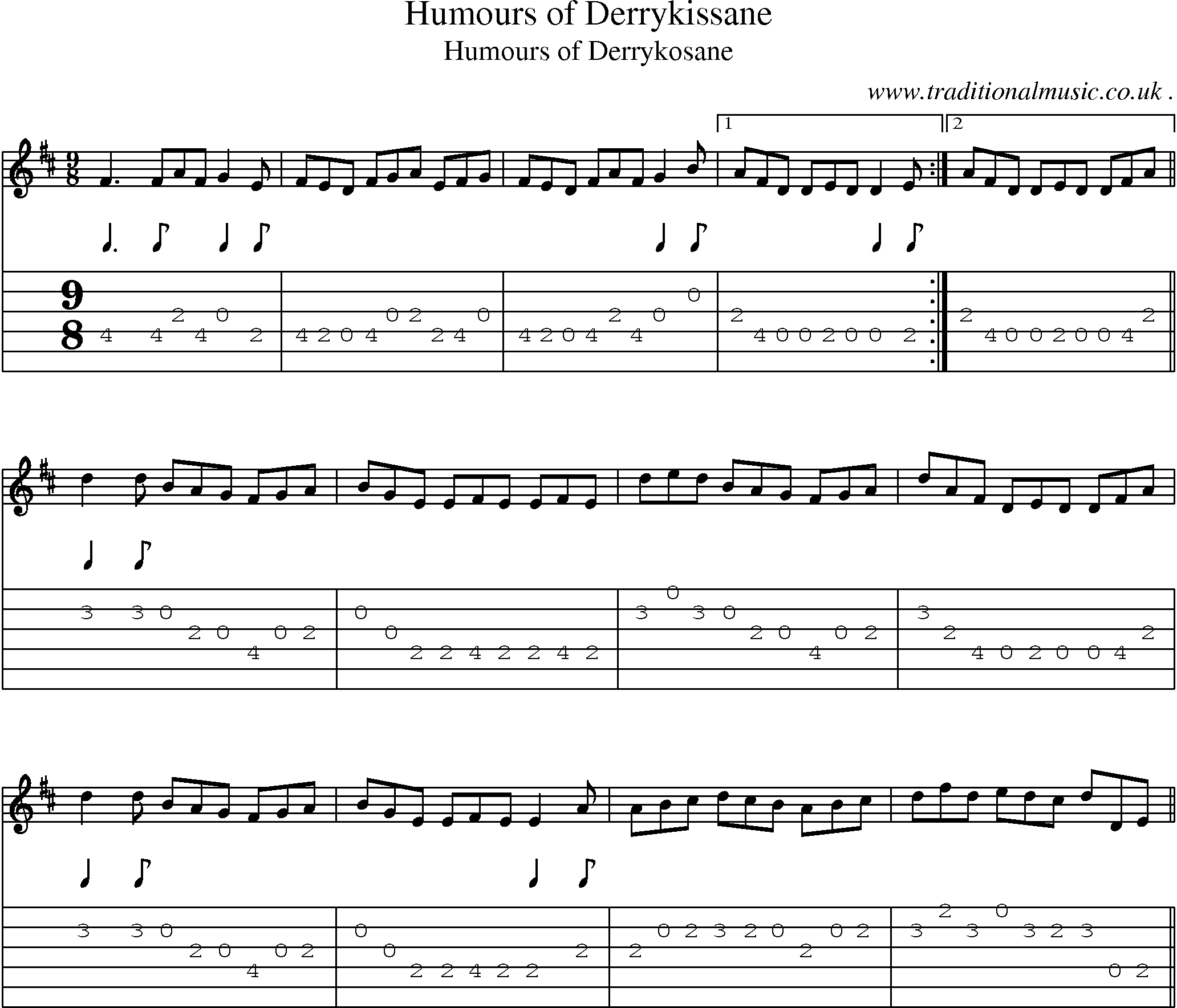 Sheet-Music and Guitar Tabs for Humours Of Derrykissane