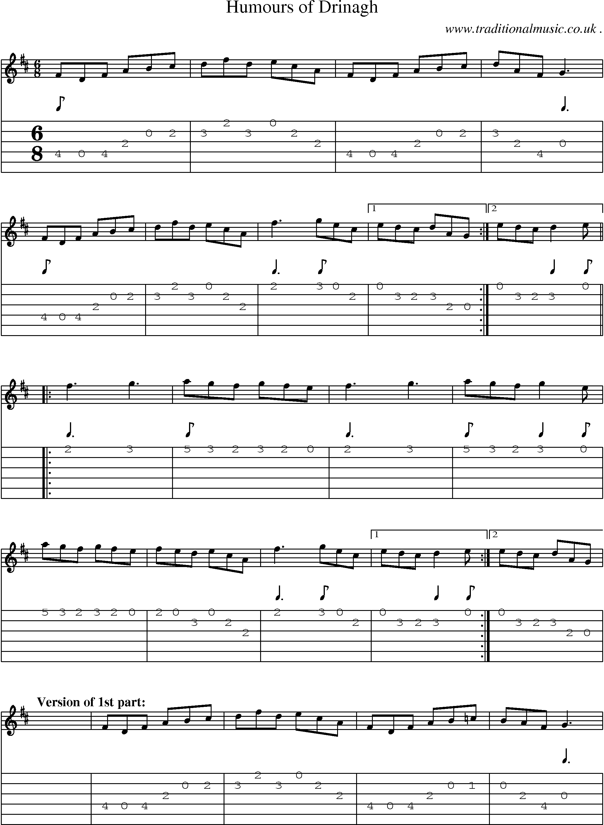 Sheet-Music and Guitar Tabs for Humours Of Drinagh