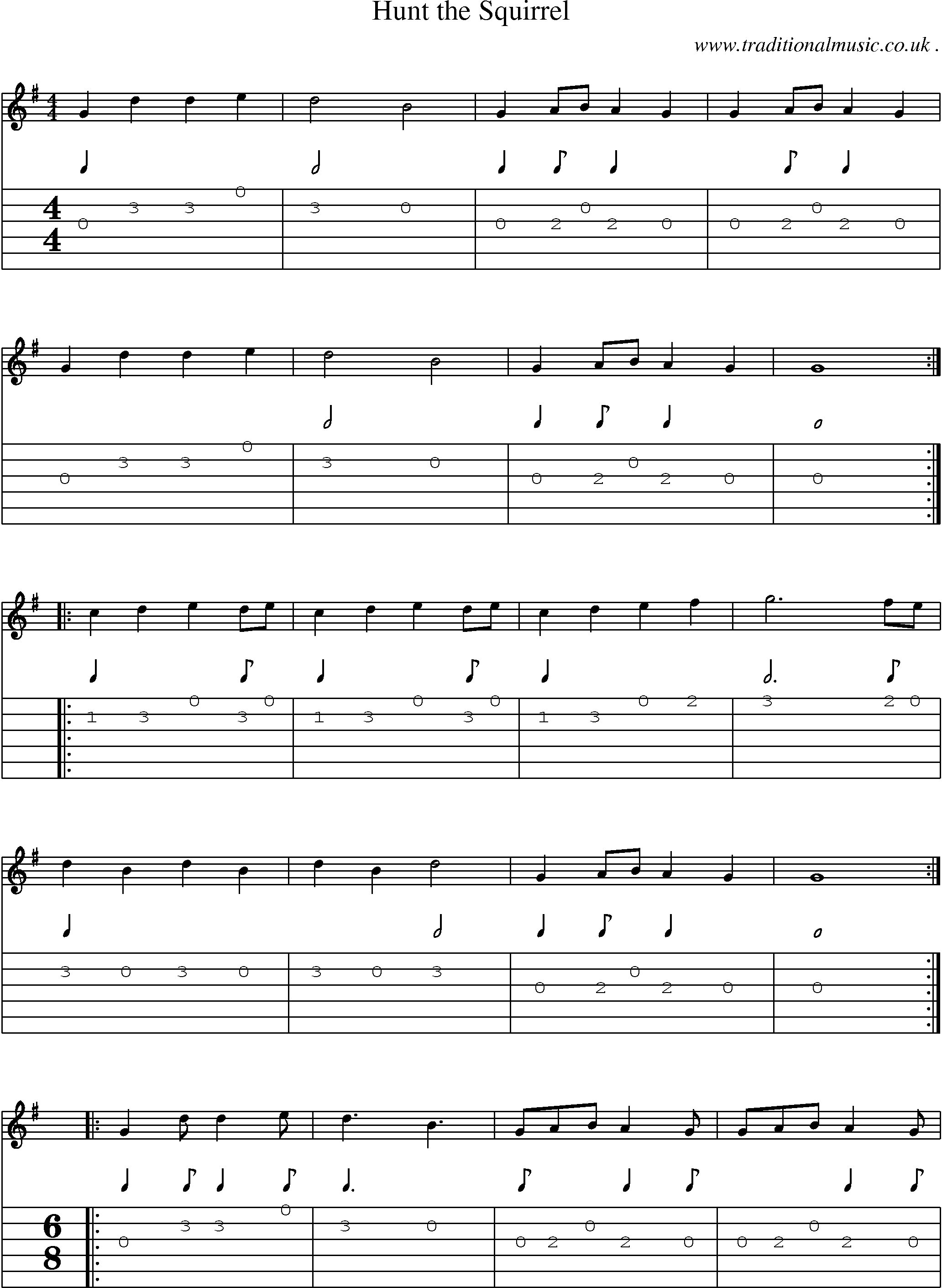 Sheet-Music and Guitar Tabs for Hunt The Squirrel