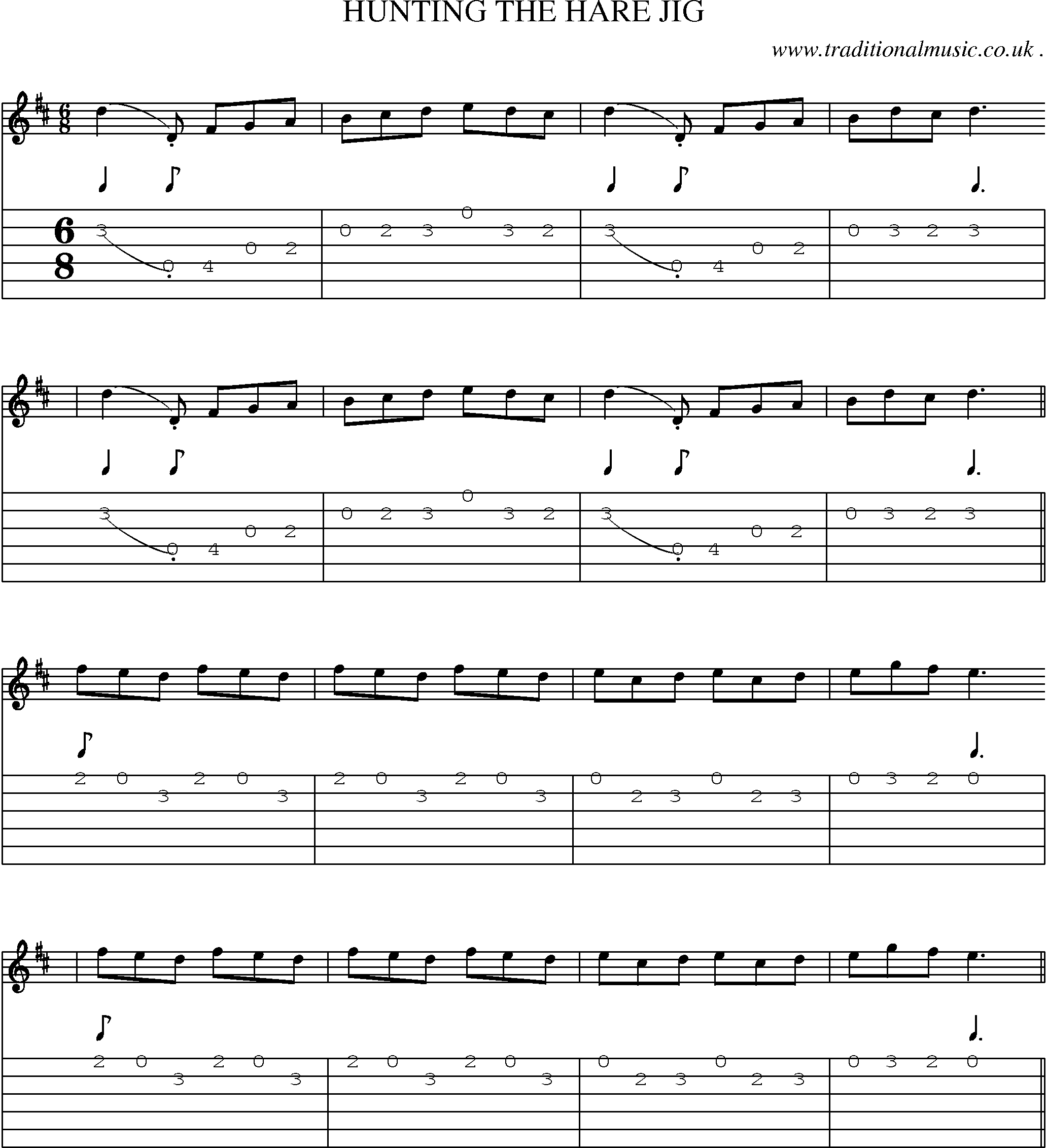 Sheet-Music and Guitar Tabs for Hunting The Hare Jig