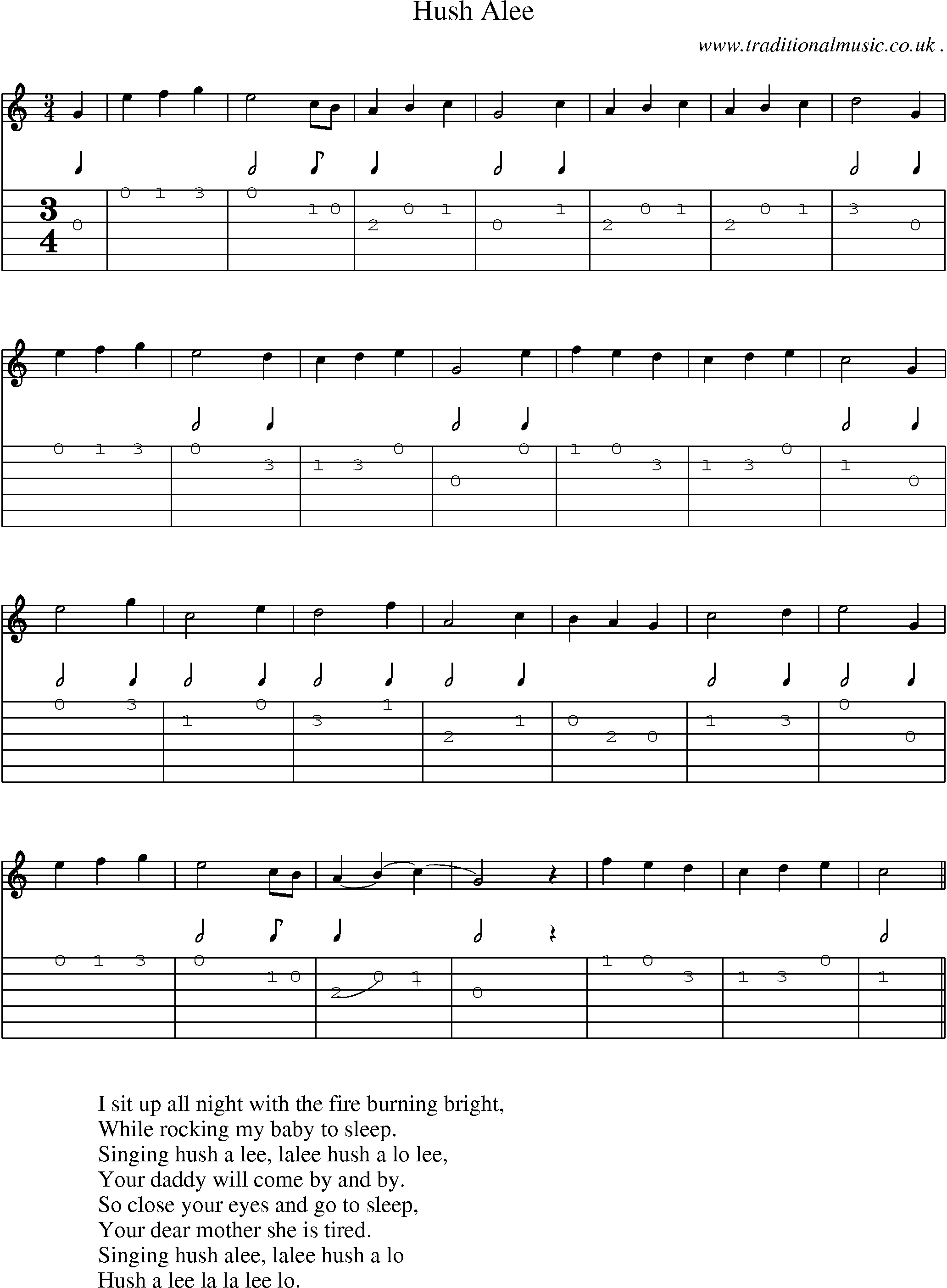 Sheet-Music and Guitar Tabs for Hush Alee