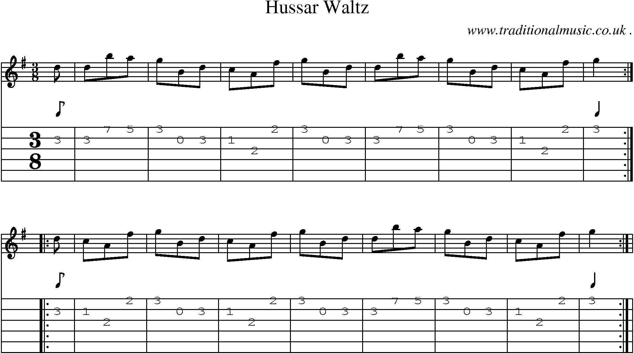 Sheet-Music and Guitar Tabs for Hussar Waltz