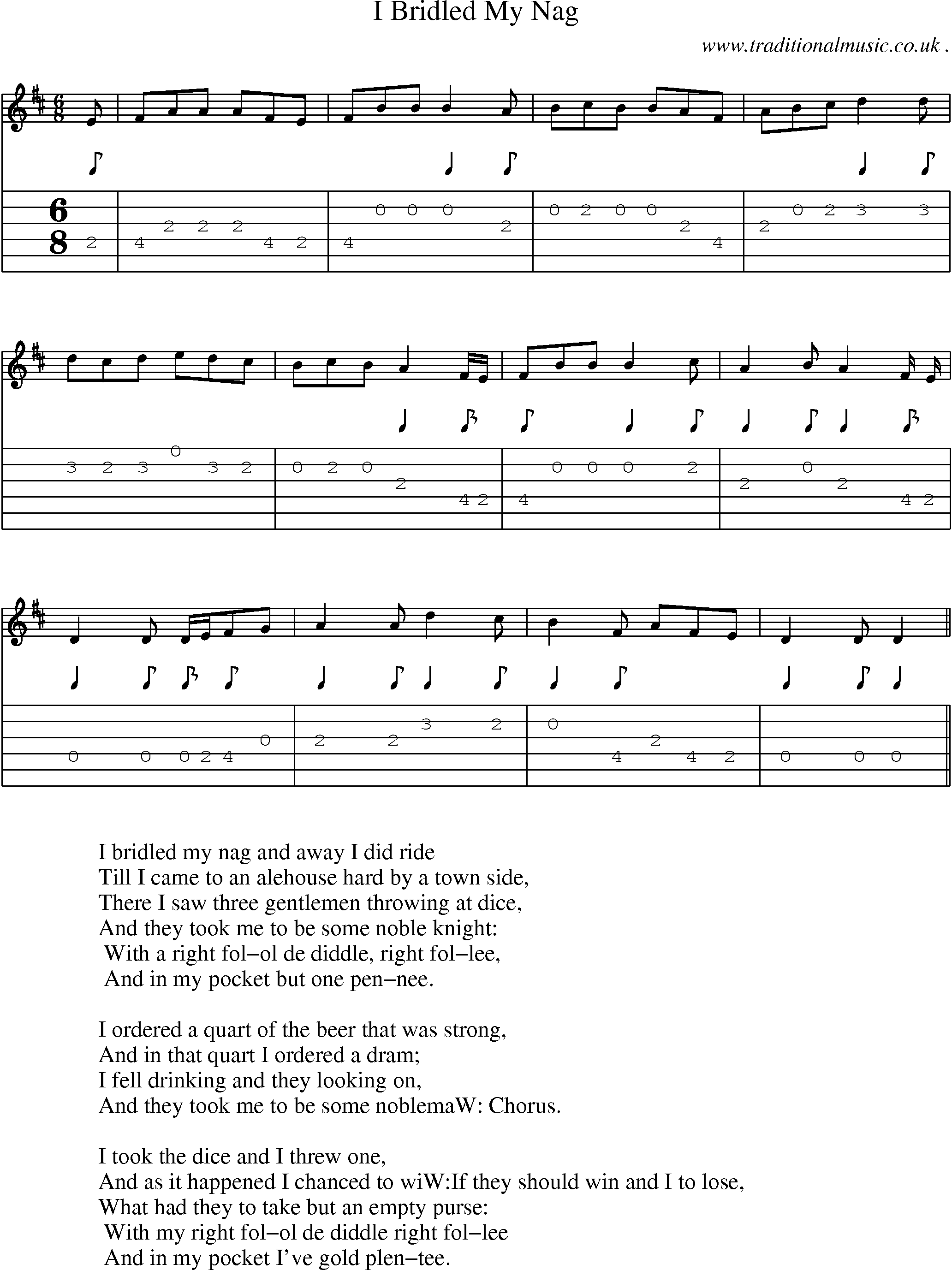Sheet-Music and Guitar Tabs for I Bridled My Nag