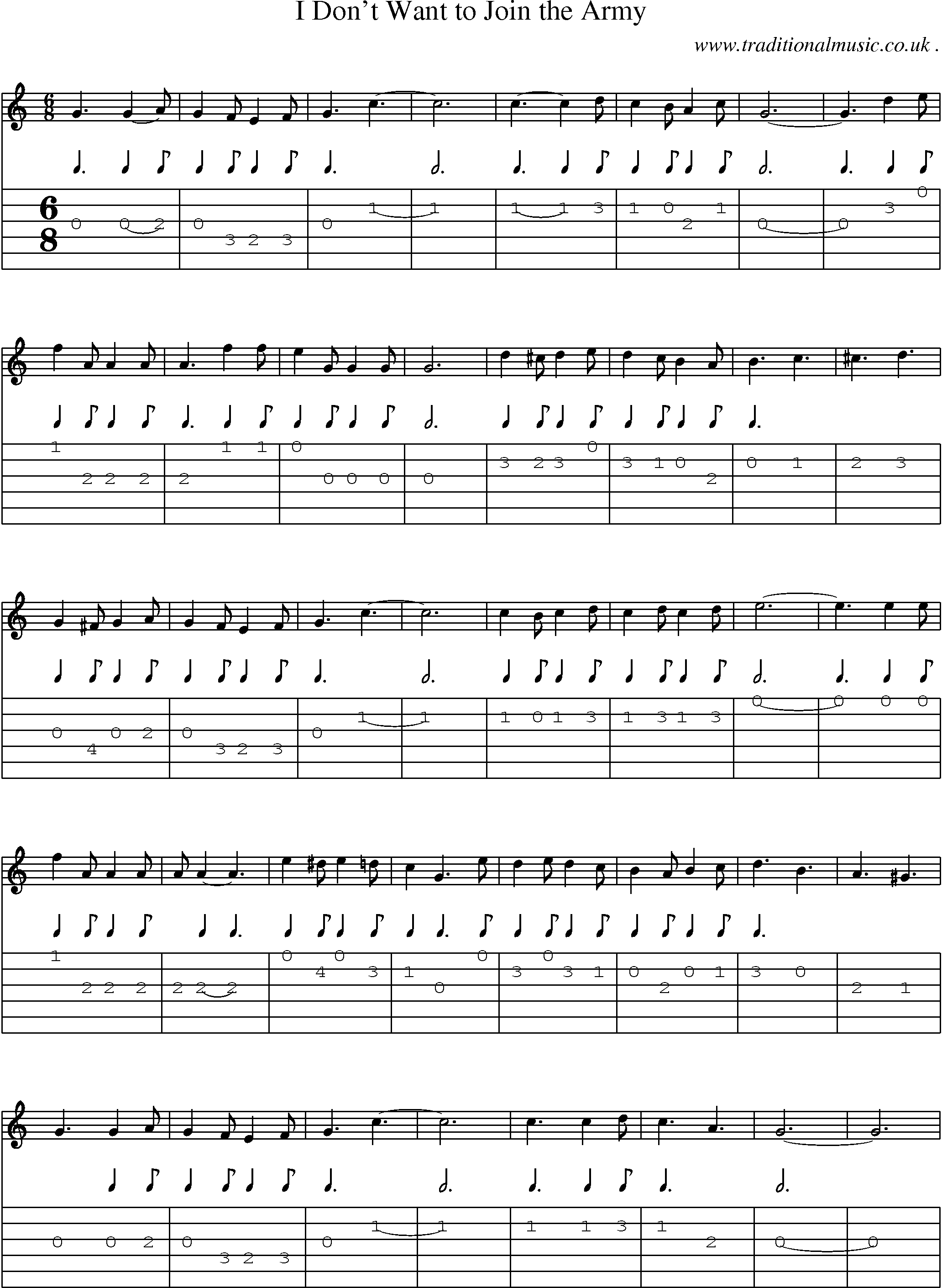 Sheet-Music and Guitar Tabs for I Dont Want To Join The Army