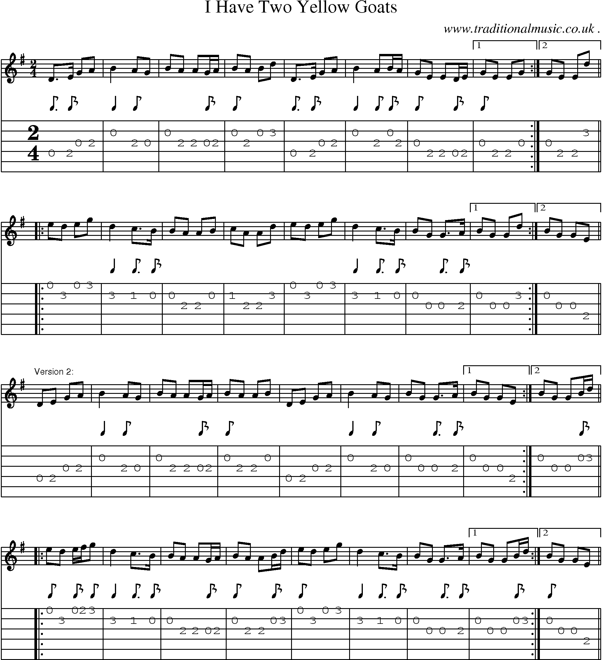 Sheet-Music and Guitar Tabs for I Have Two Yellow Goats