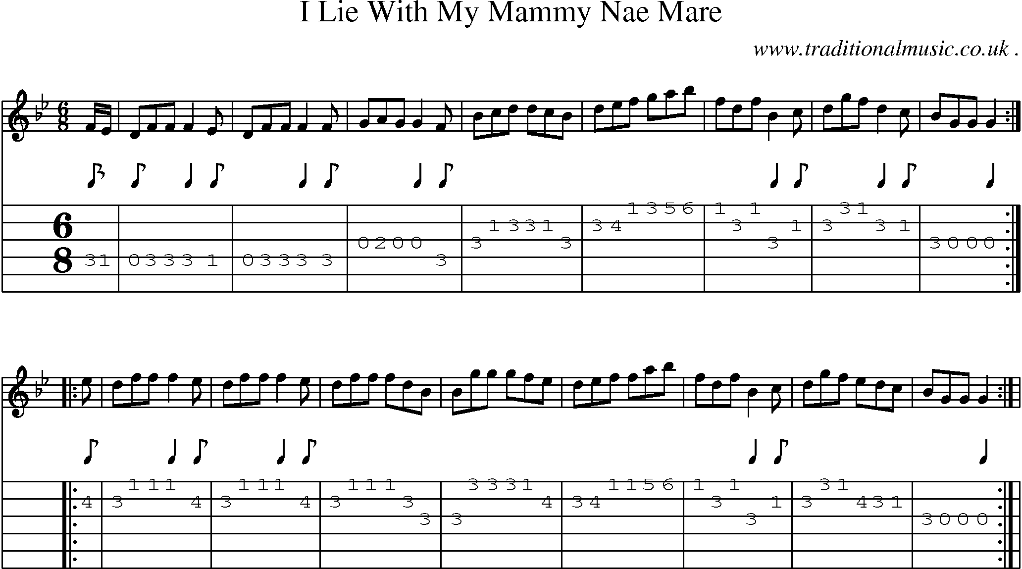 Sheet-Music and Guitar Tabs for I Lie With My Mammy Nae Mare