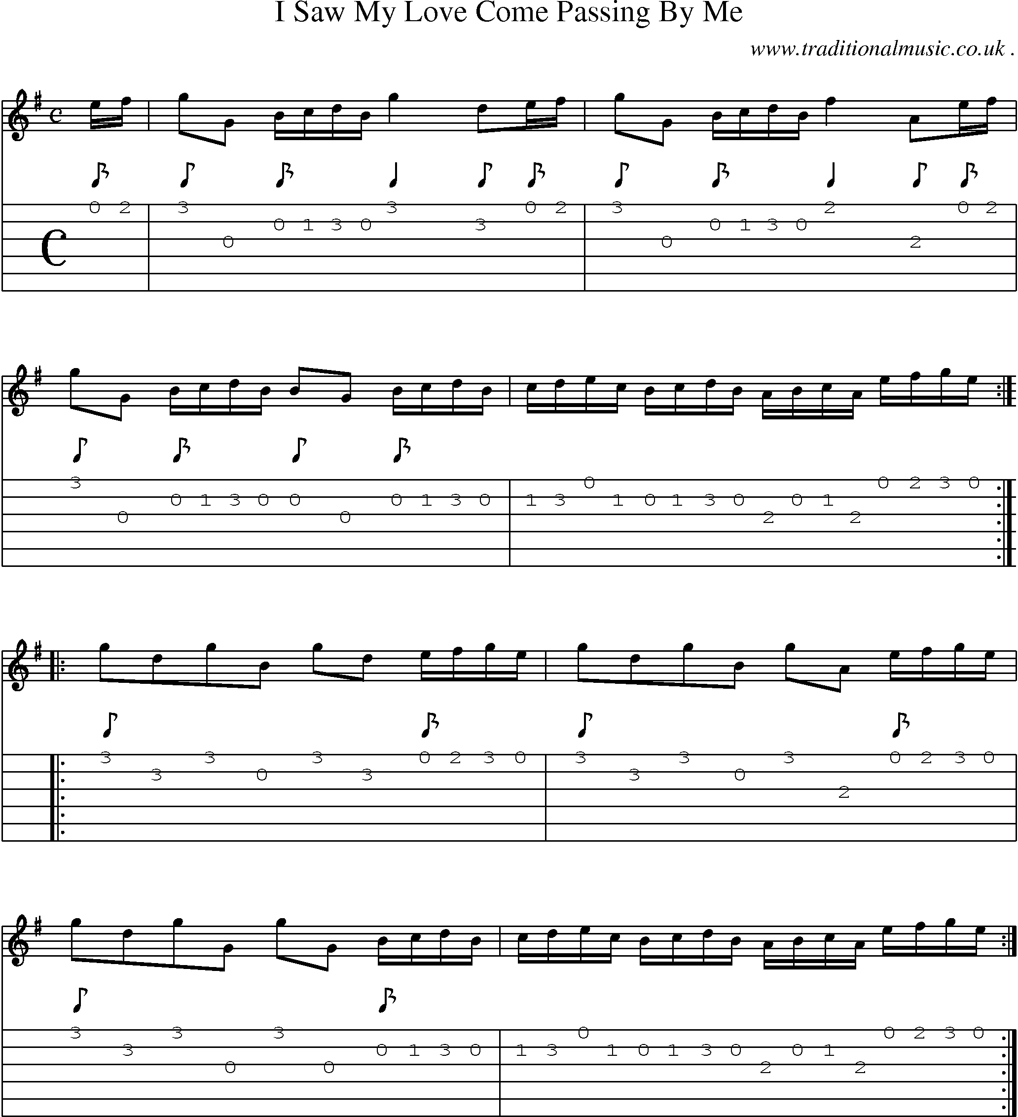 Sheet-Music and Guitar Tabs for I Saw My Love Come Passing By Me