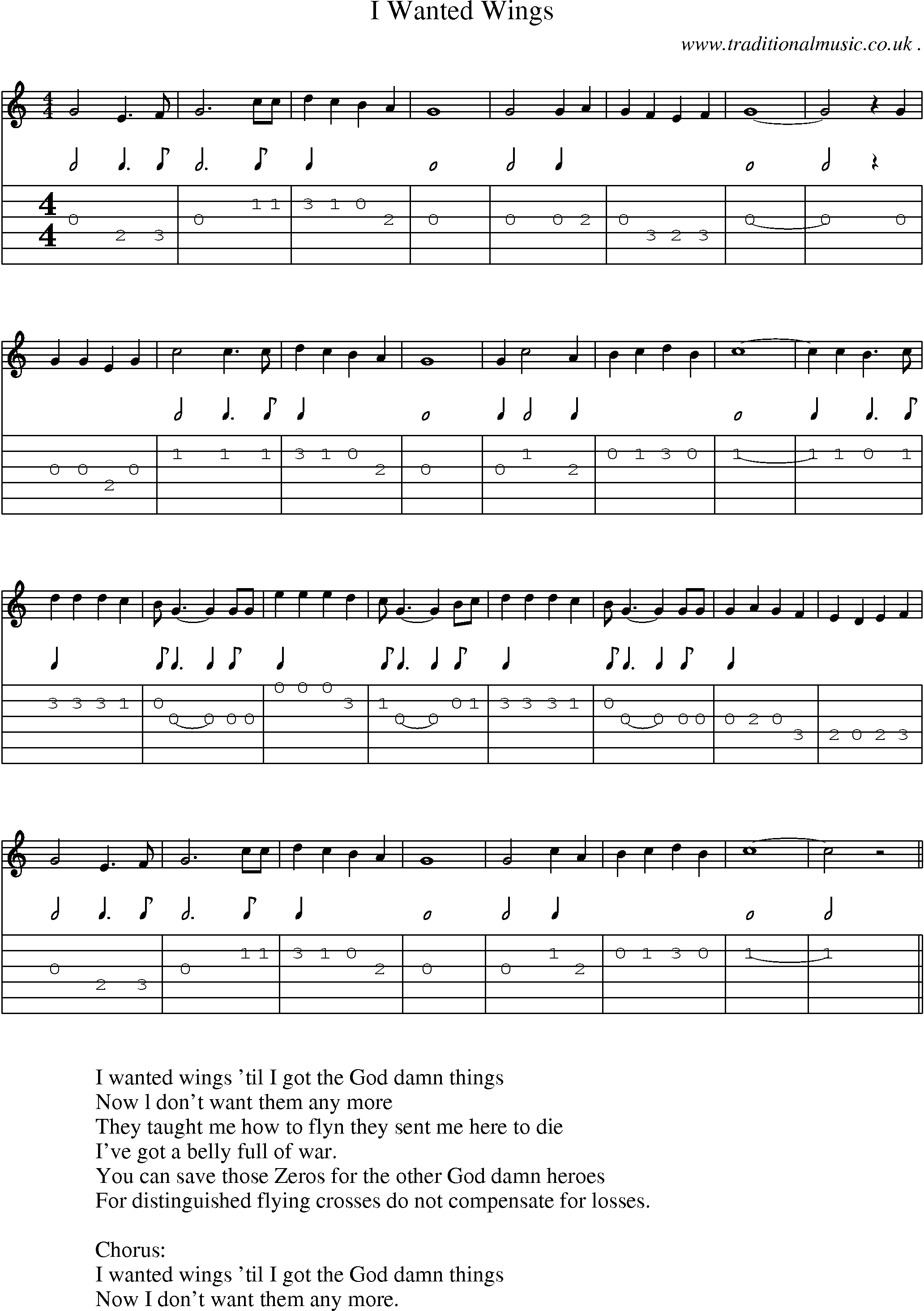 Sheet-Music and Guitar Tabs for I Wanted Wings