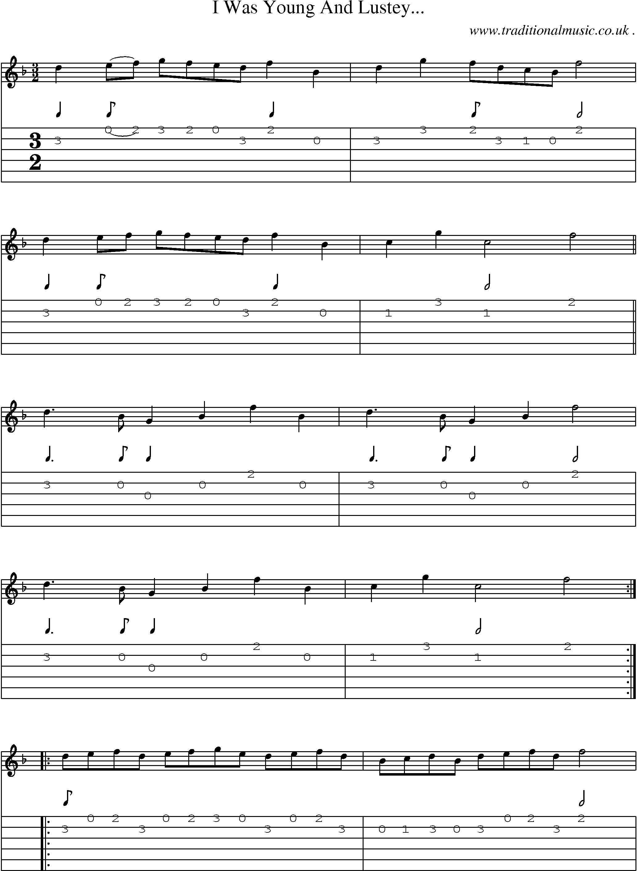Sheet-Music and Guitar Tabs for I Was Young And Lustey