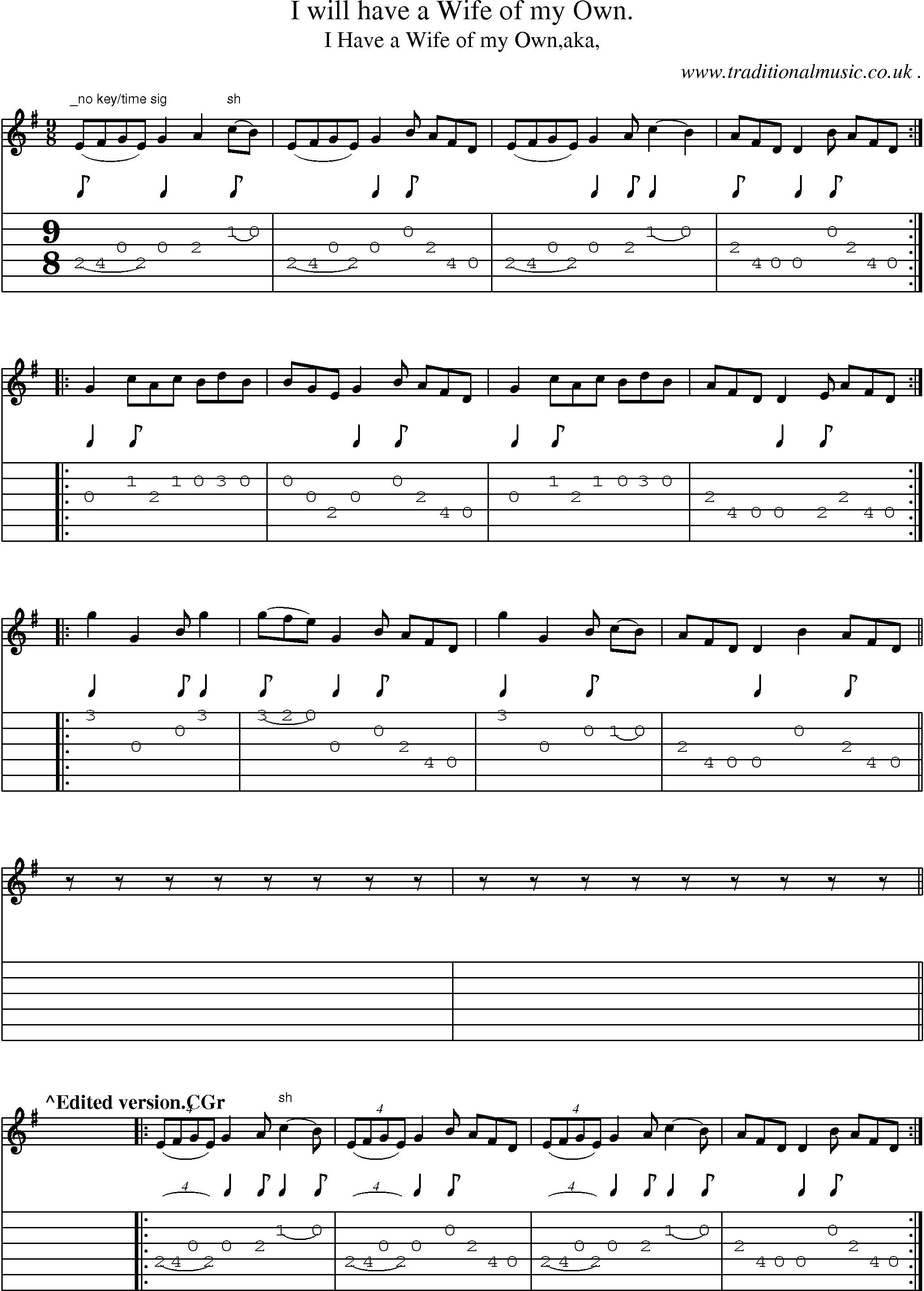 Sheet-Music and Guitar Tabs for I Will Have A Wife Of My Own