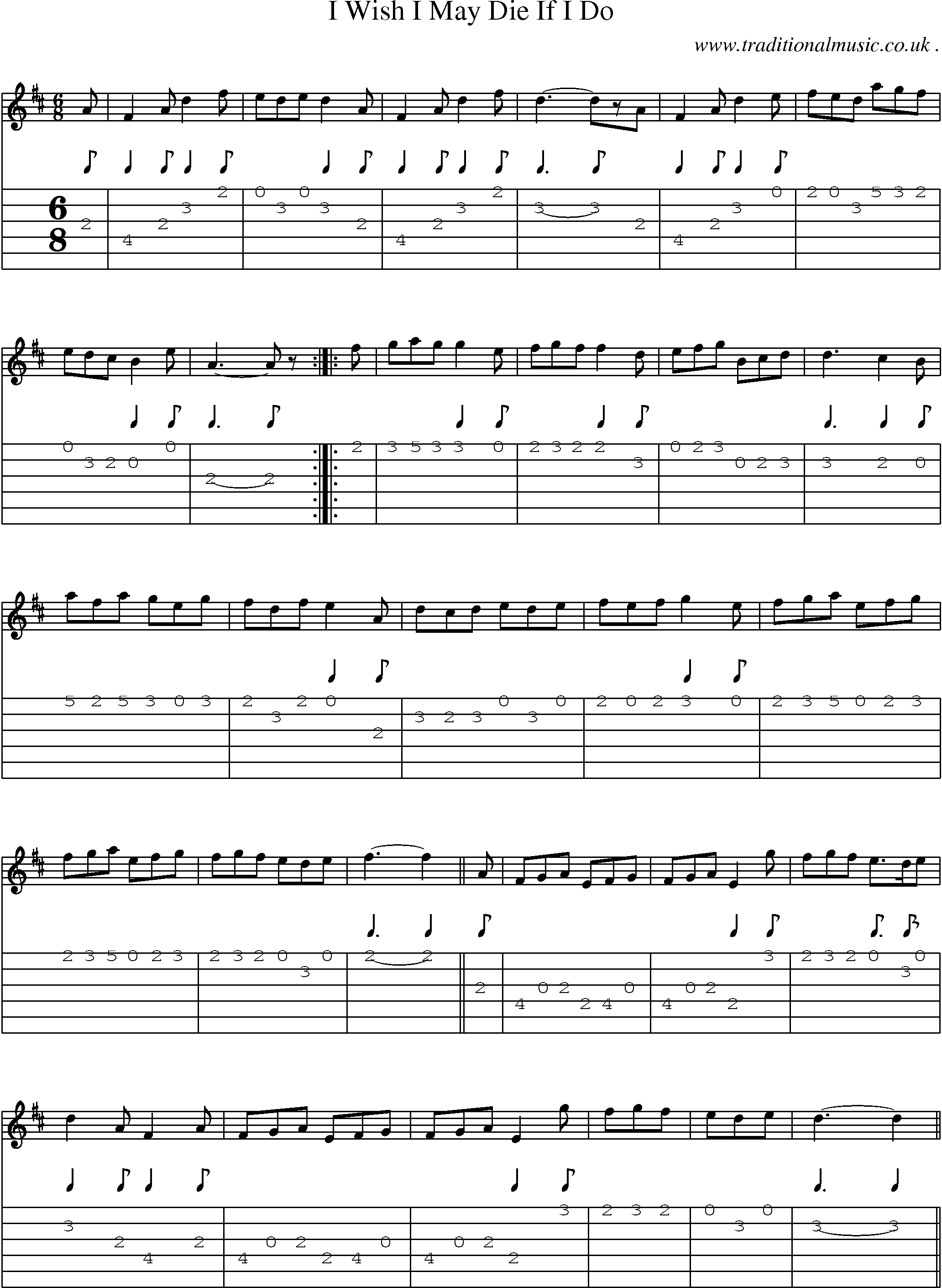Sheet-Music and Guitar Tabs for I Wish I May Die If I Do