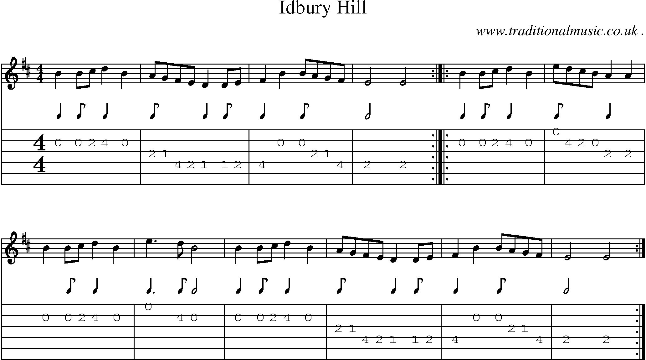 Sheet-Music and Guitar Tabs for Idbury Hill