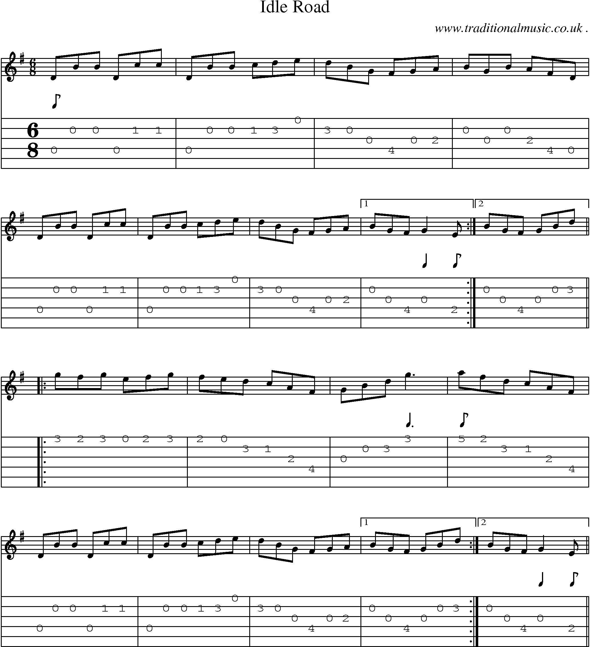 Sheet-Music and Guitar Tabs for Idle Road