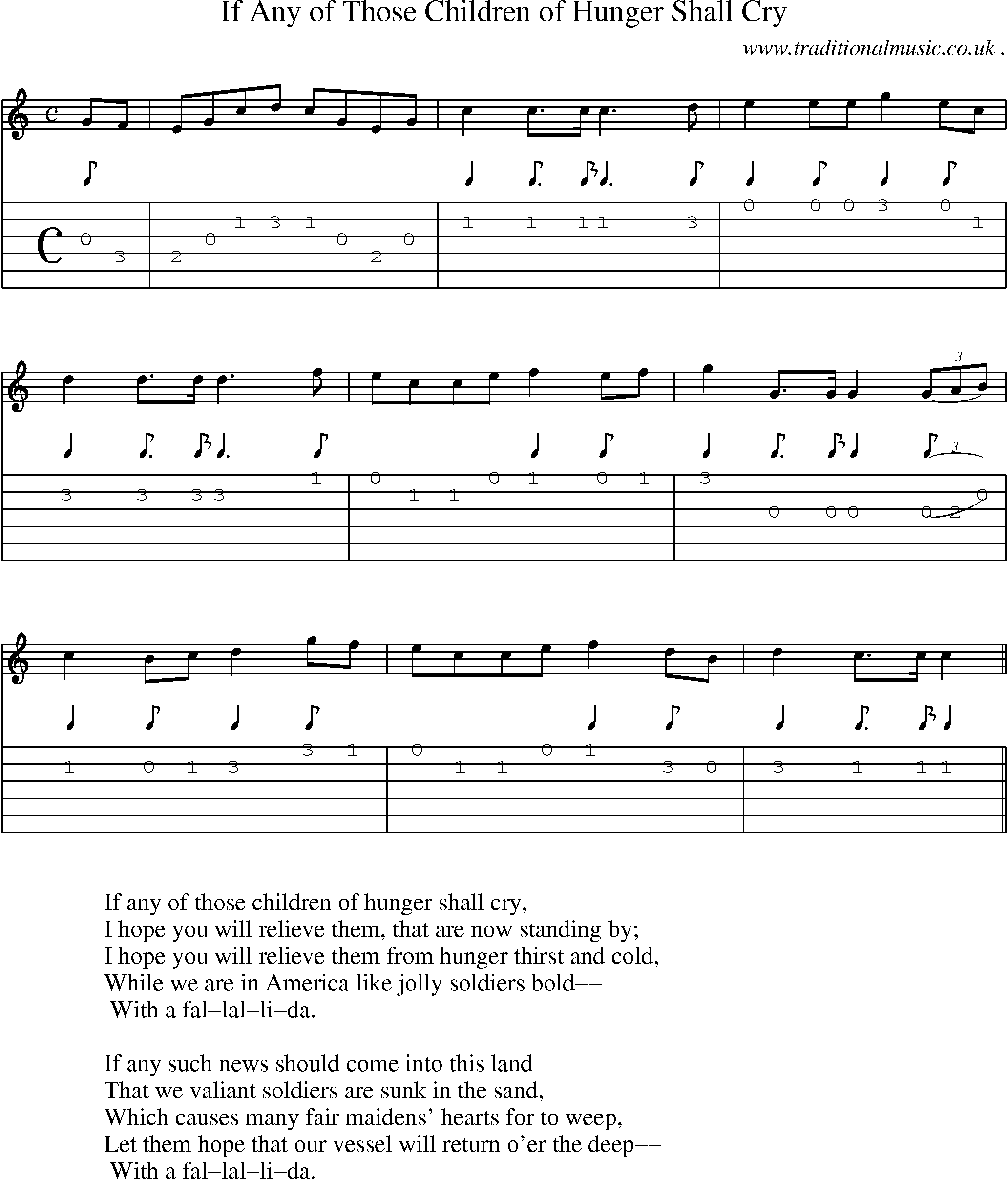 Sheet-Music and Guitar Tabs for If Any Of Those Children Of Hunger Shall Cry