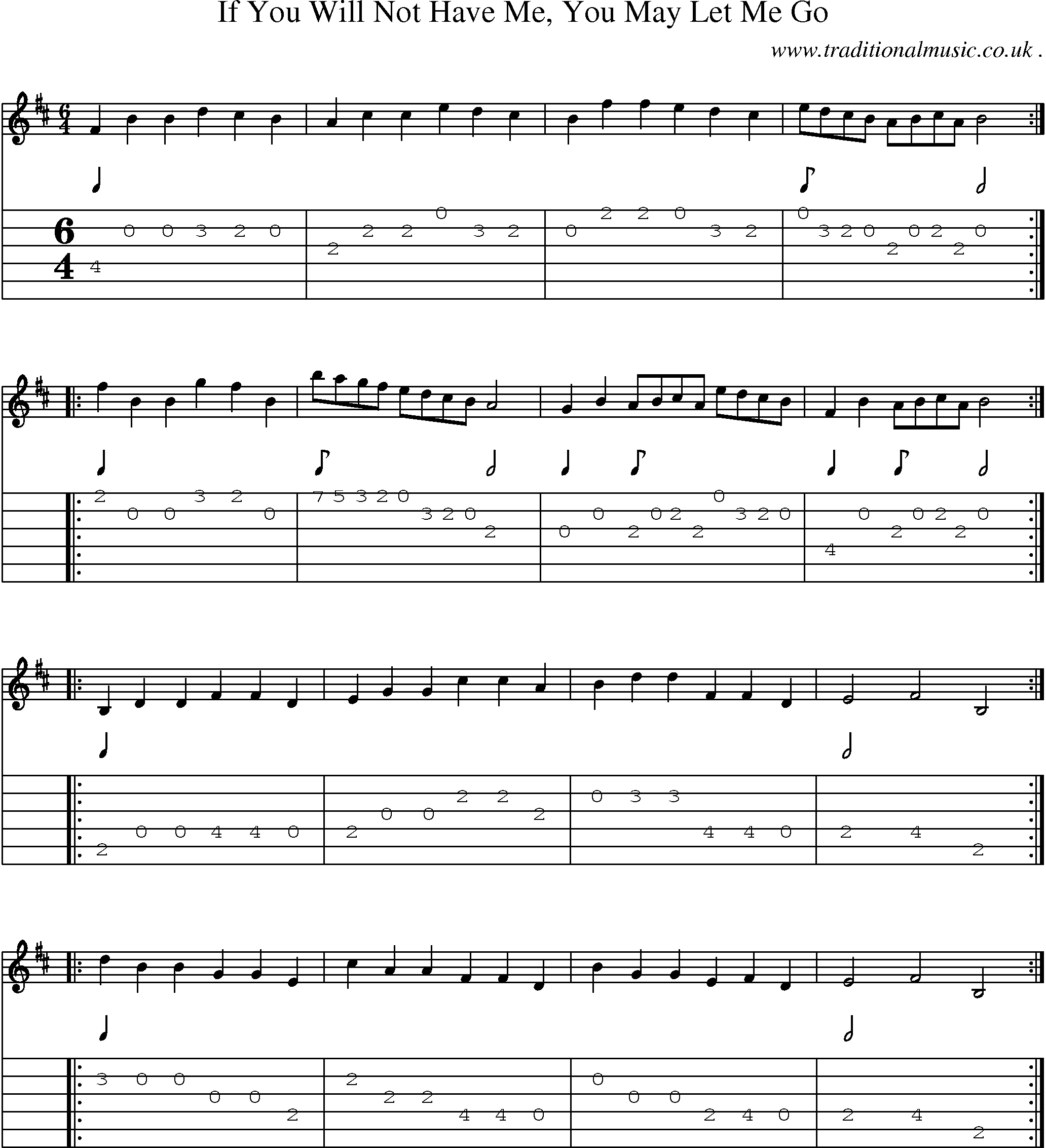 Sheet-Music and Guitar Tabs for If You Will Not Have Me You May Let Me Go
