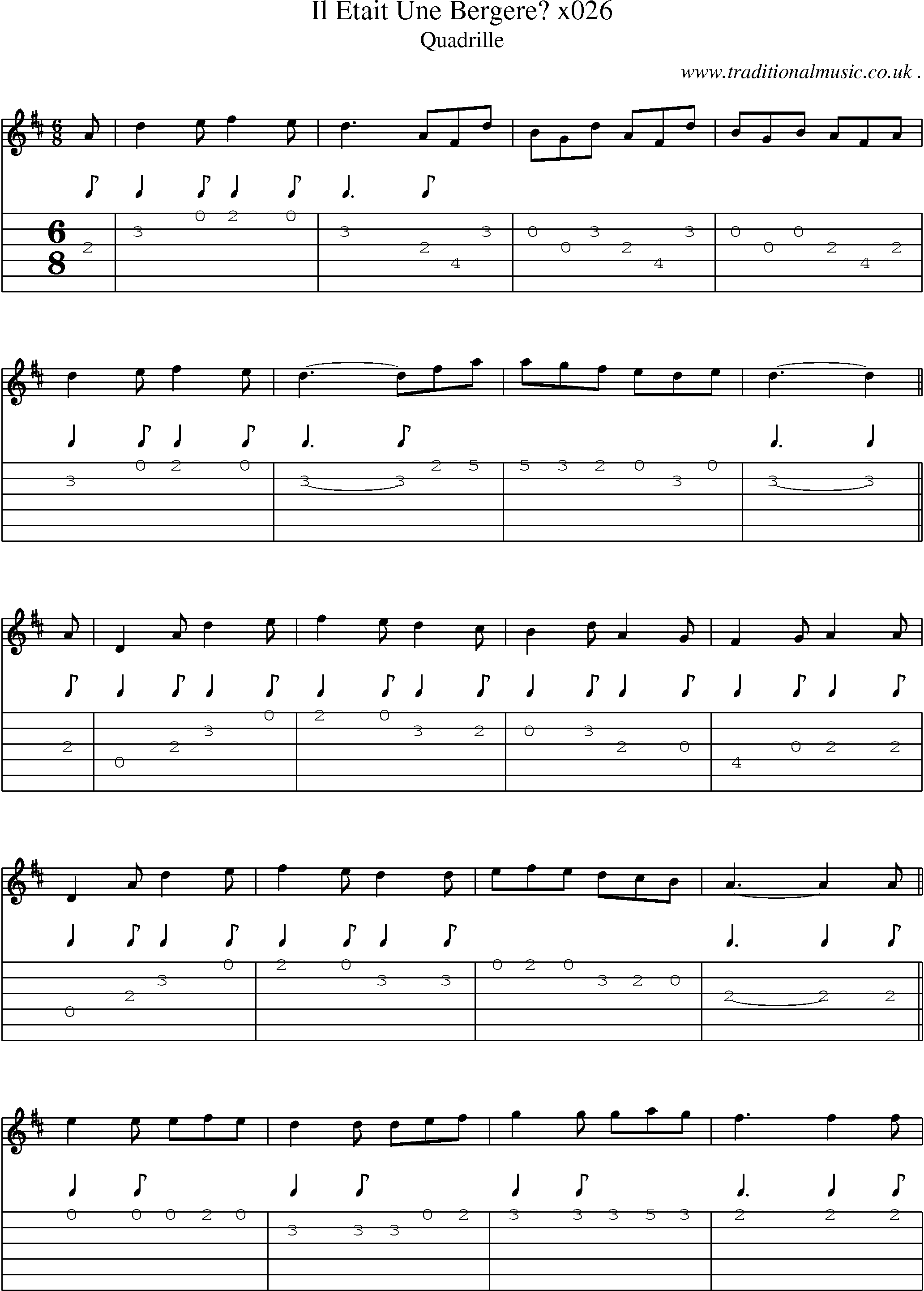 Sheet-Music and Guitar Tabs for Il Etait Une Bergere X026
