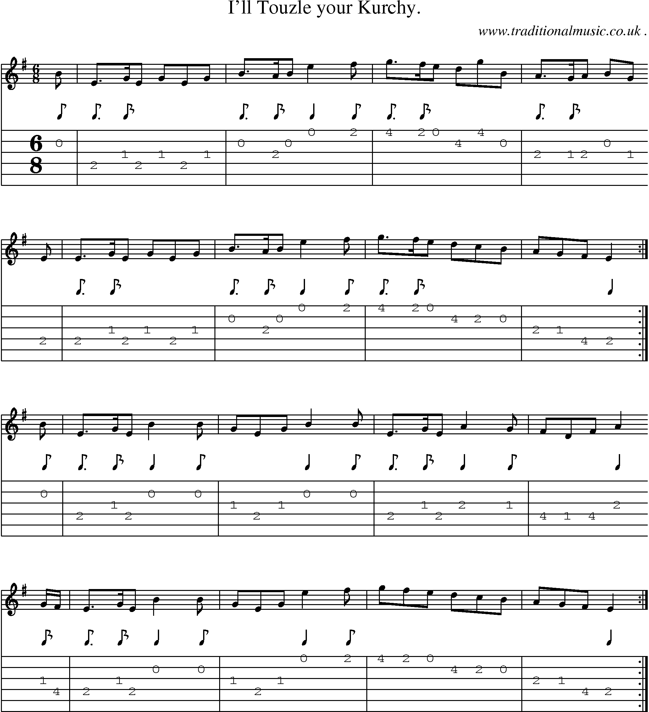 Sheet-Music and Guitar Tabs for Ill Touzle Your Kurchy