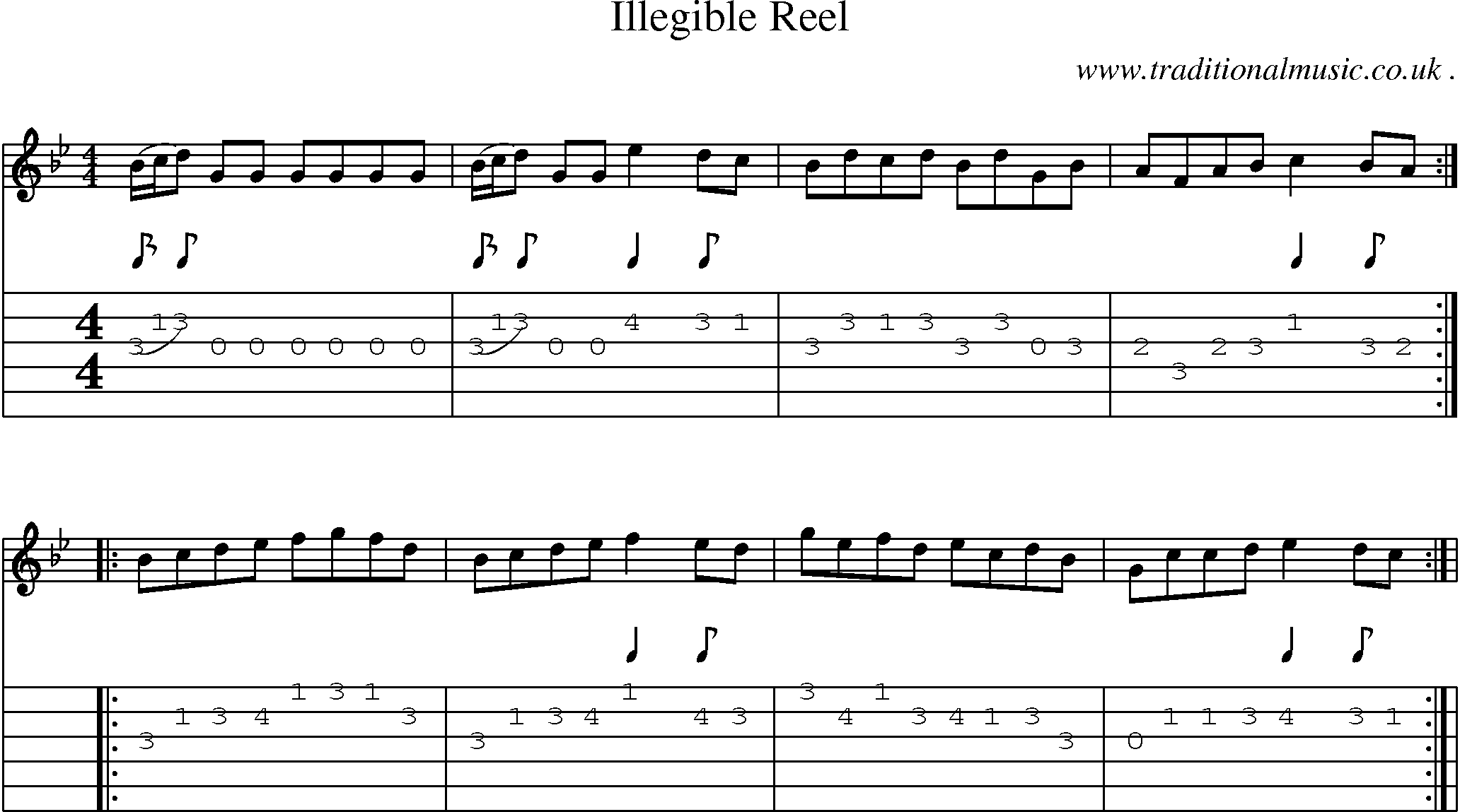 Sheet-Music and Guitar Tabs for Illegible Reel