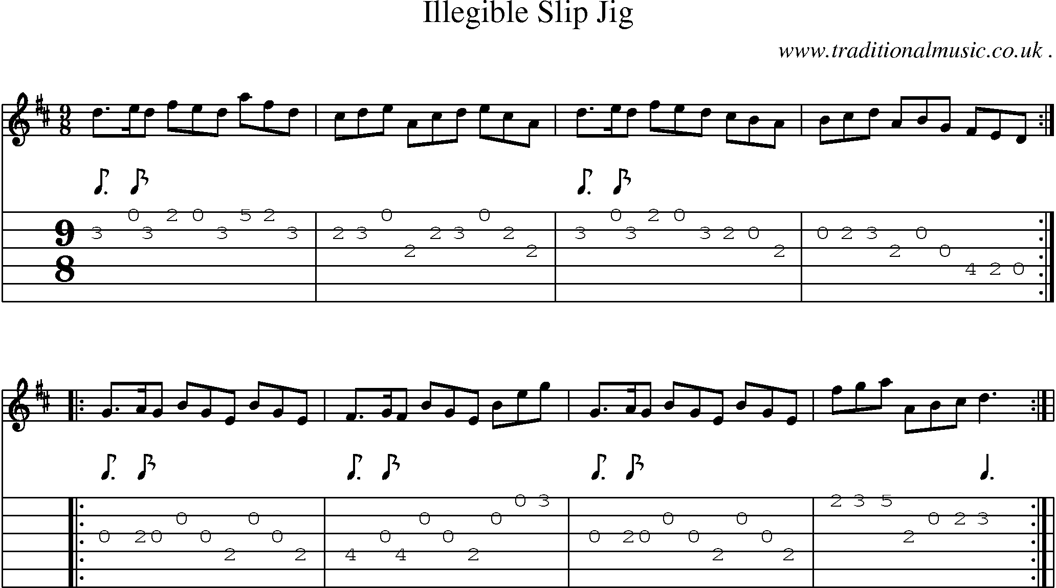 Sheet-Music and Guitar Tabs for Illegible Slip Jig