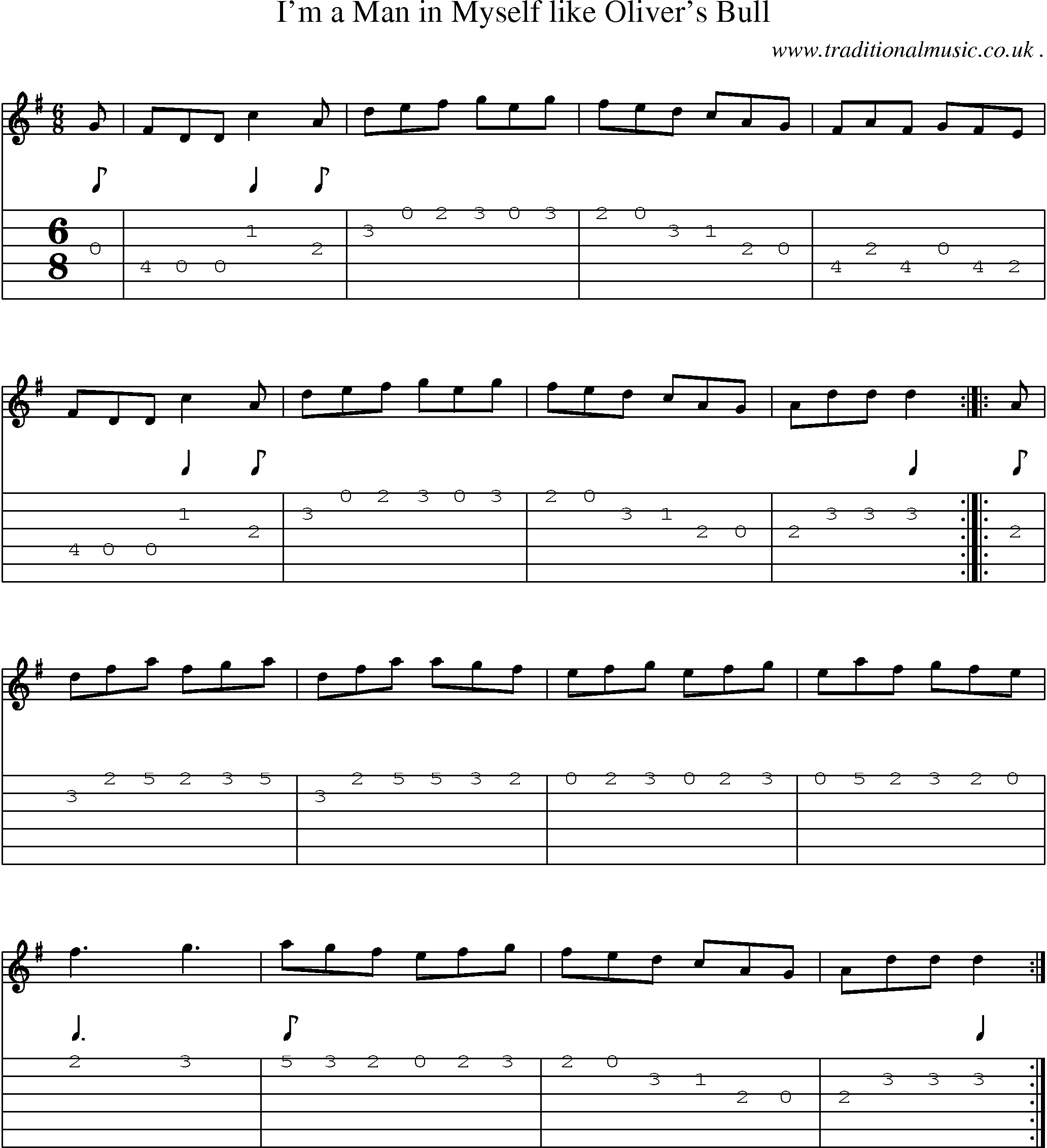 Sheet-Music and Guitar Tabs for Im A Man In Myself Like Olivers Bull