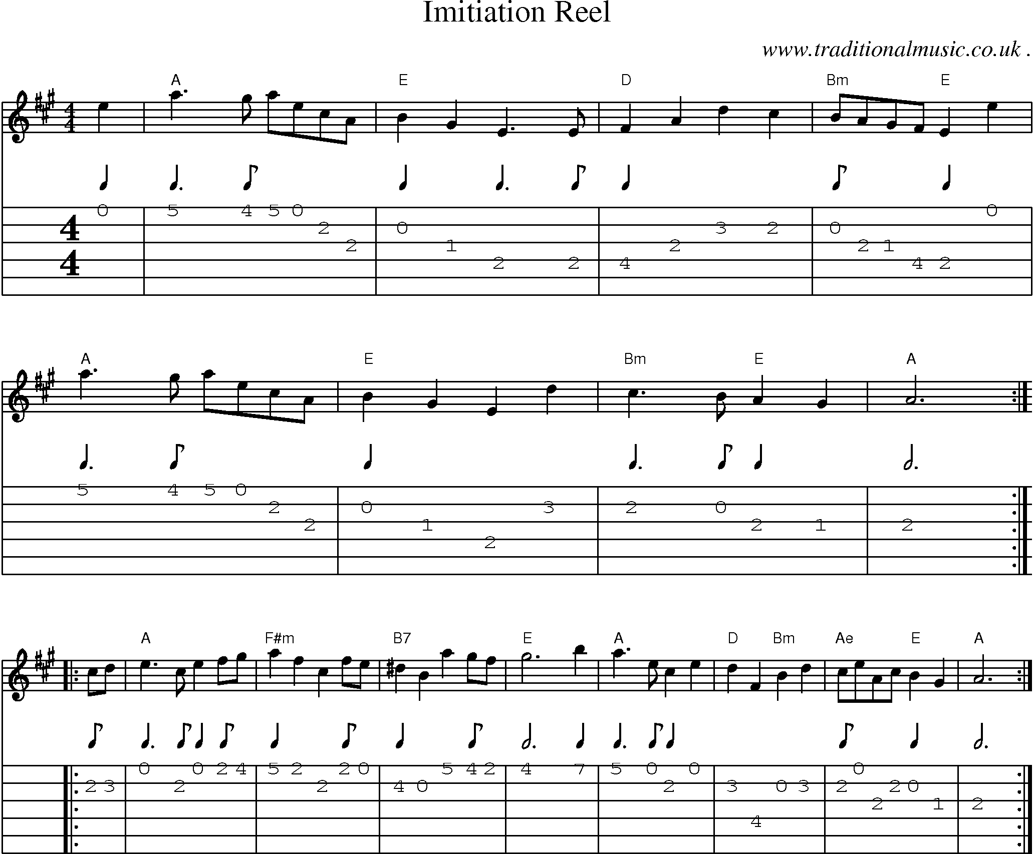 Sheet-Music and Guitar Tabs for Imitiation Reel