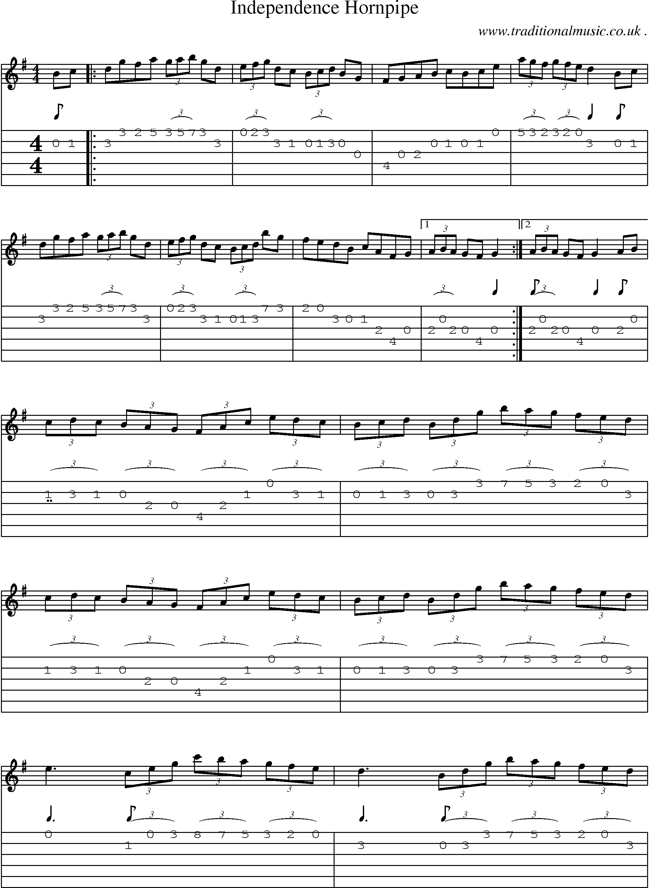 Sheet-Music and Guitar Tabs for Independence Hornpipe