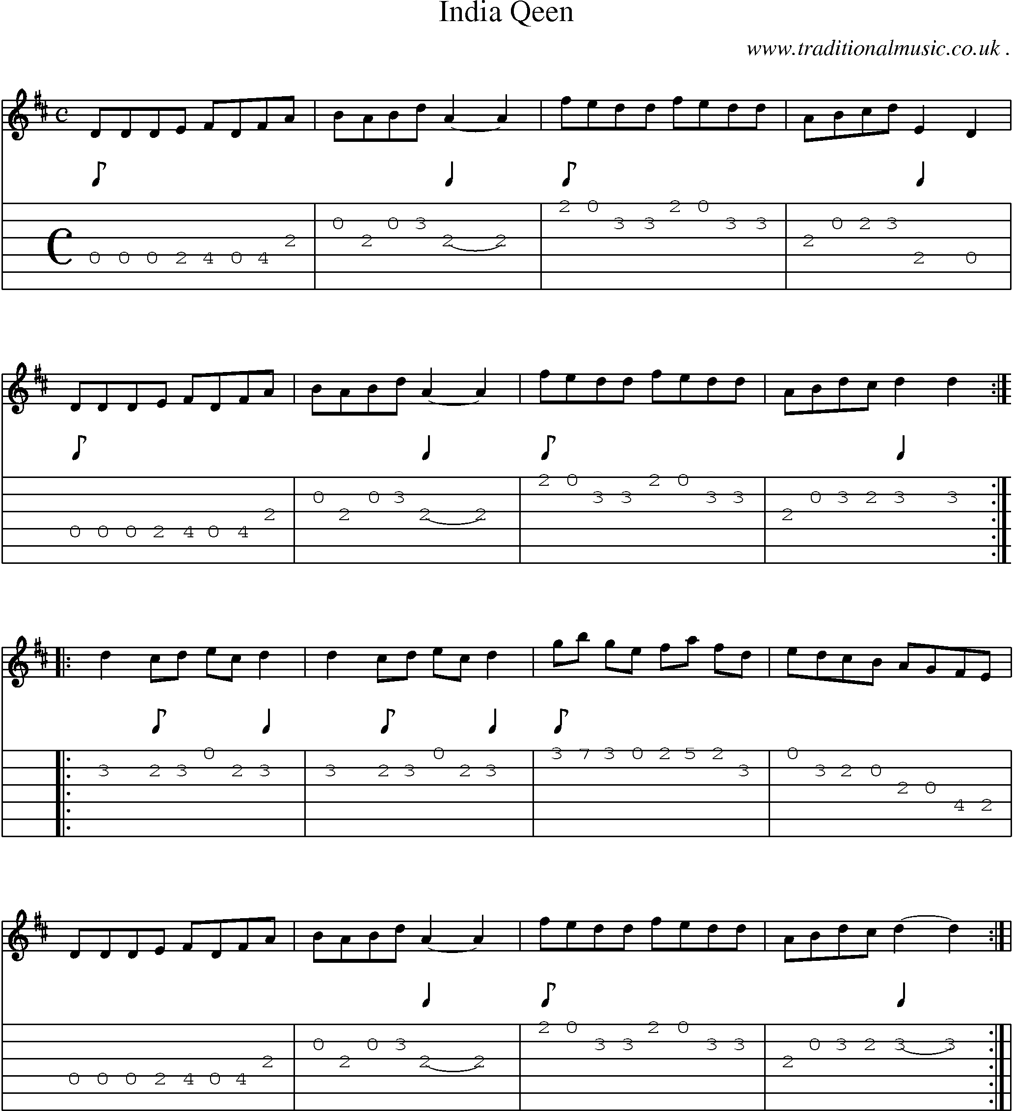 Sheet-Music and Guitar Tabs for India Qeen