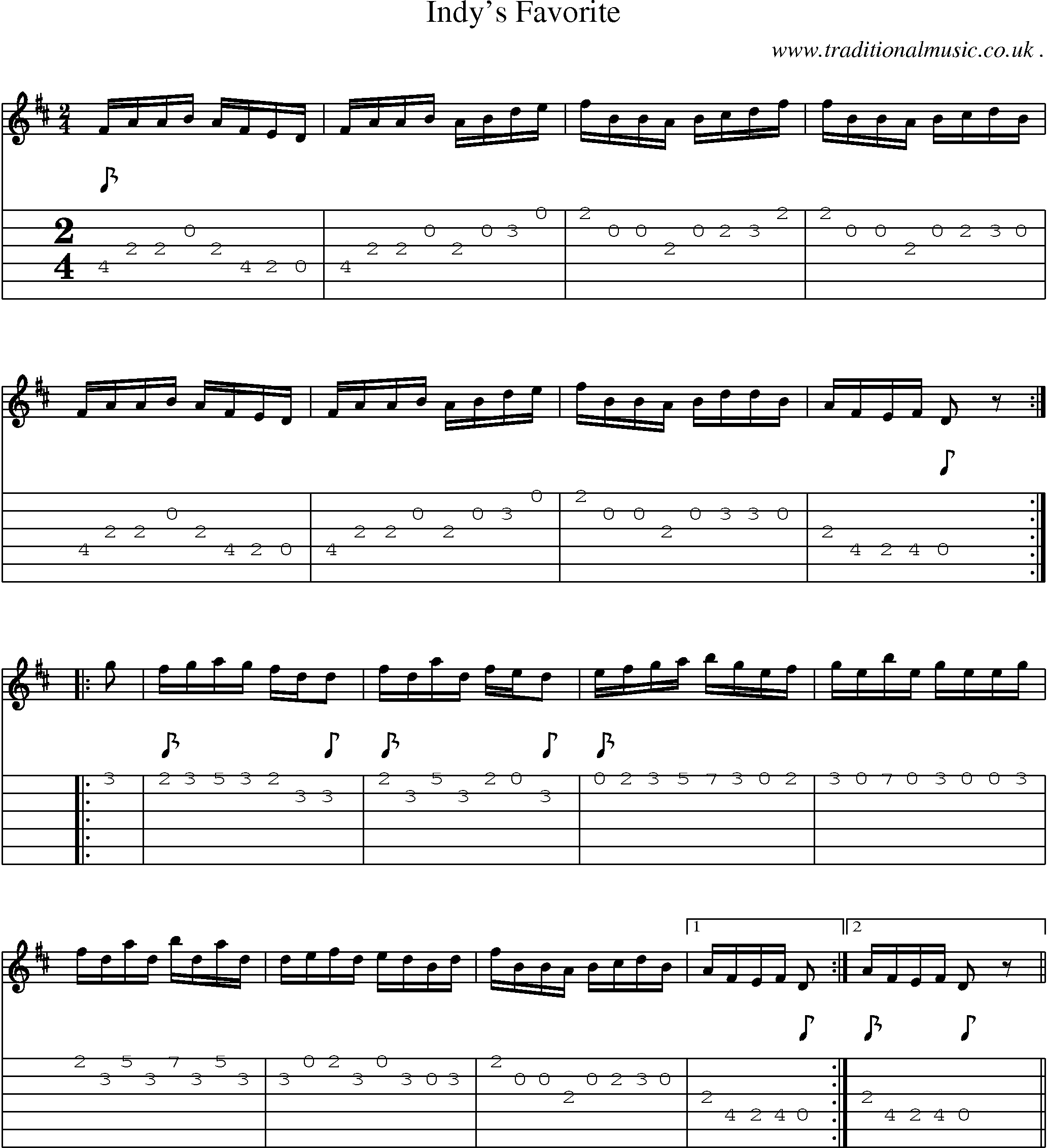 Sheet-Music and Guitar Tabs for Indys Favorite