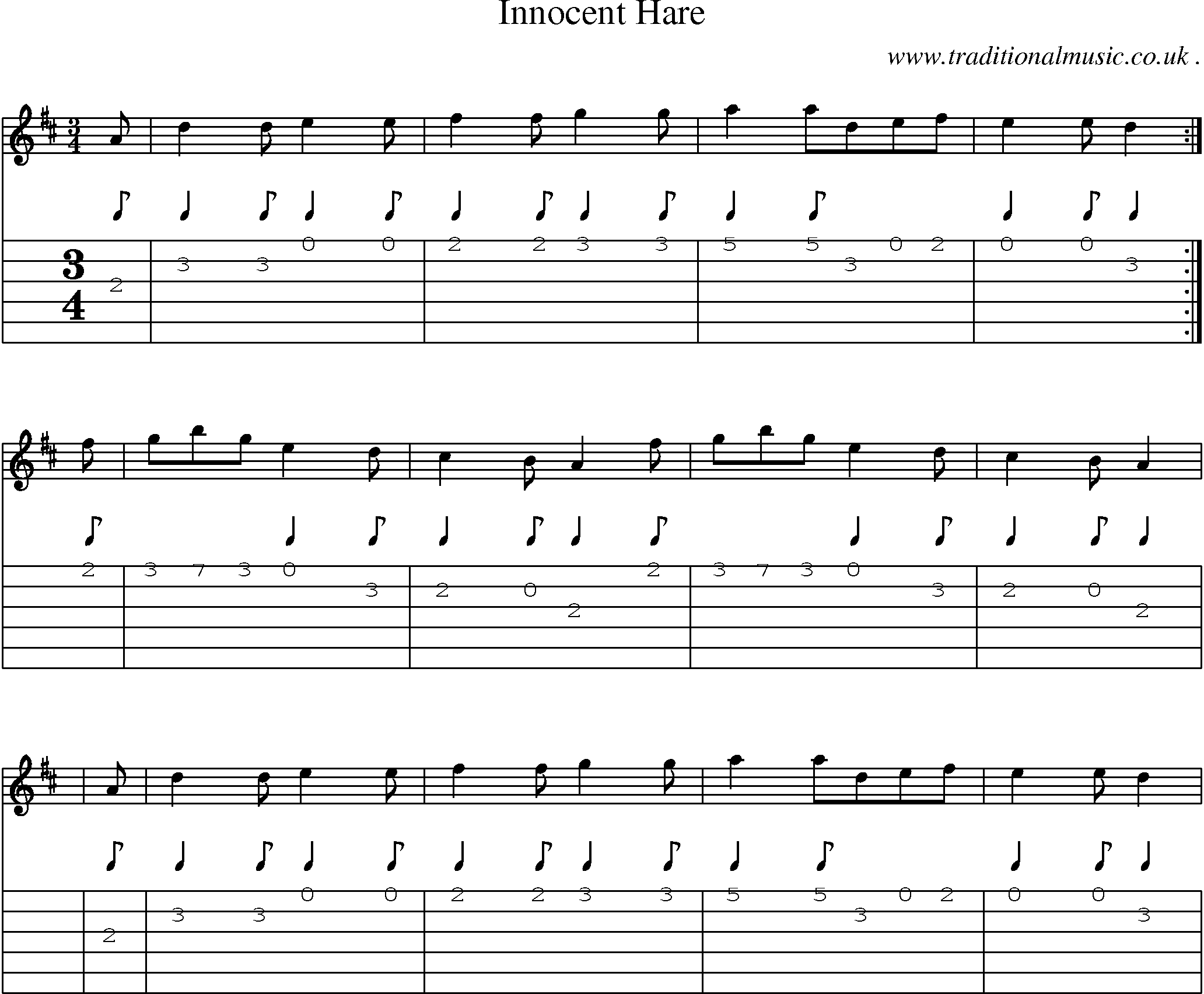 Sheet-Music and Guitar Tabs for Innocent Hare