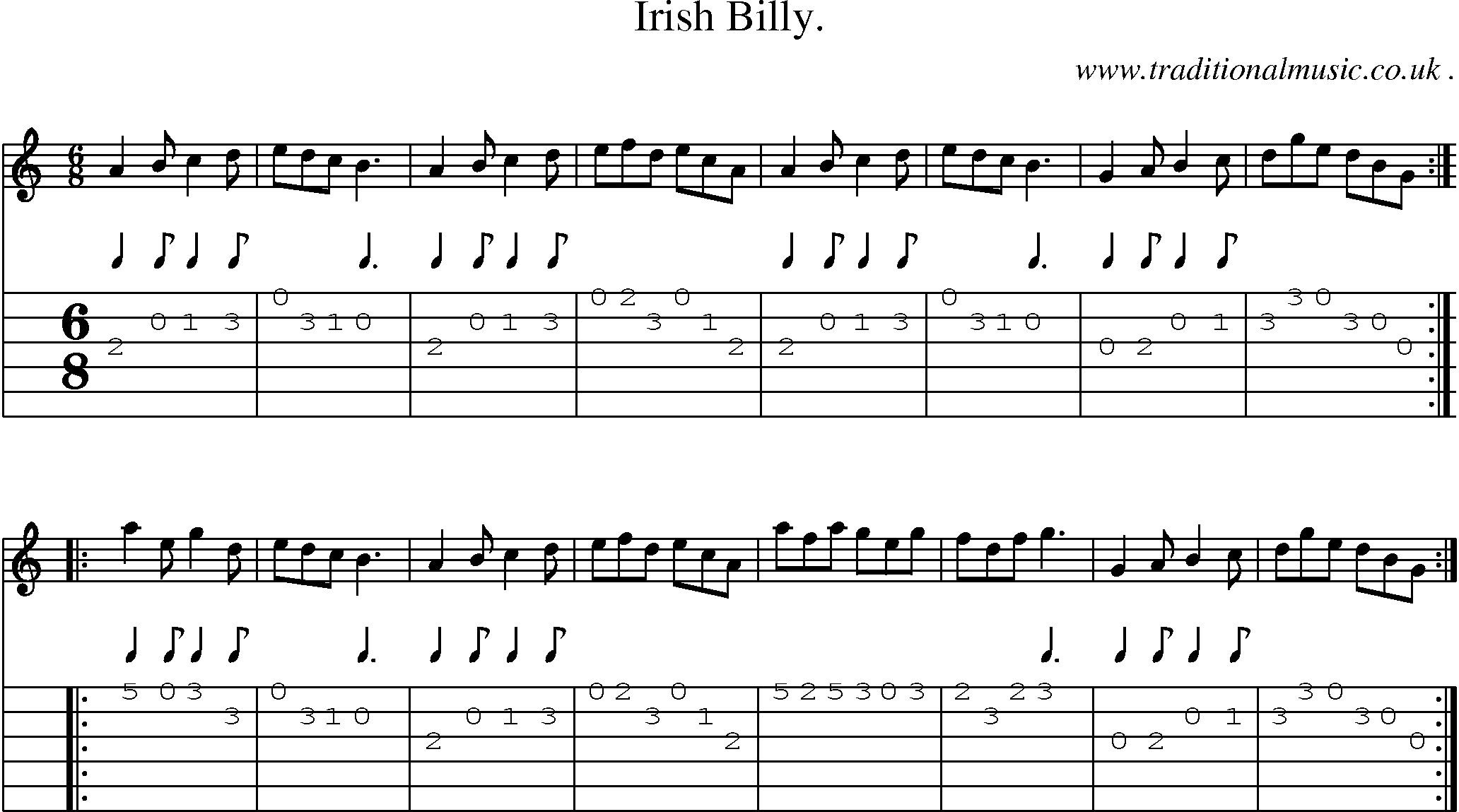 Sheet-Music and Guitar Tabs for Irish Billy