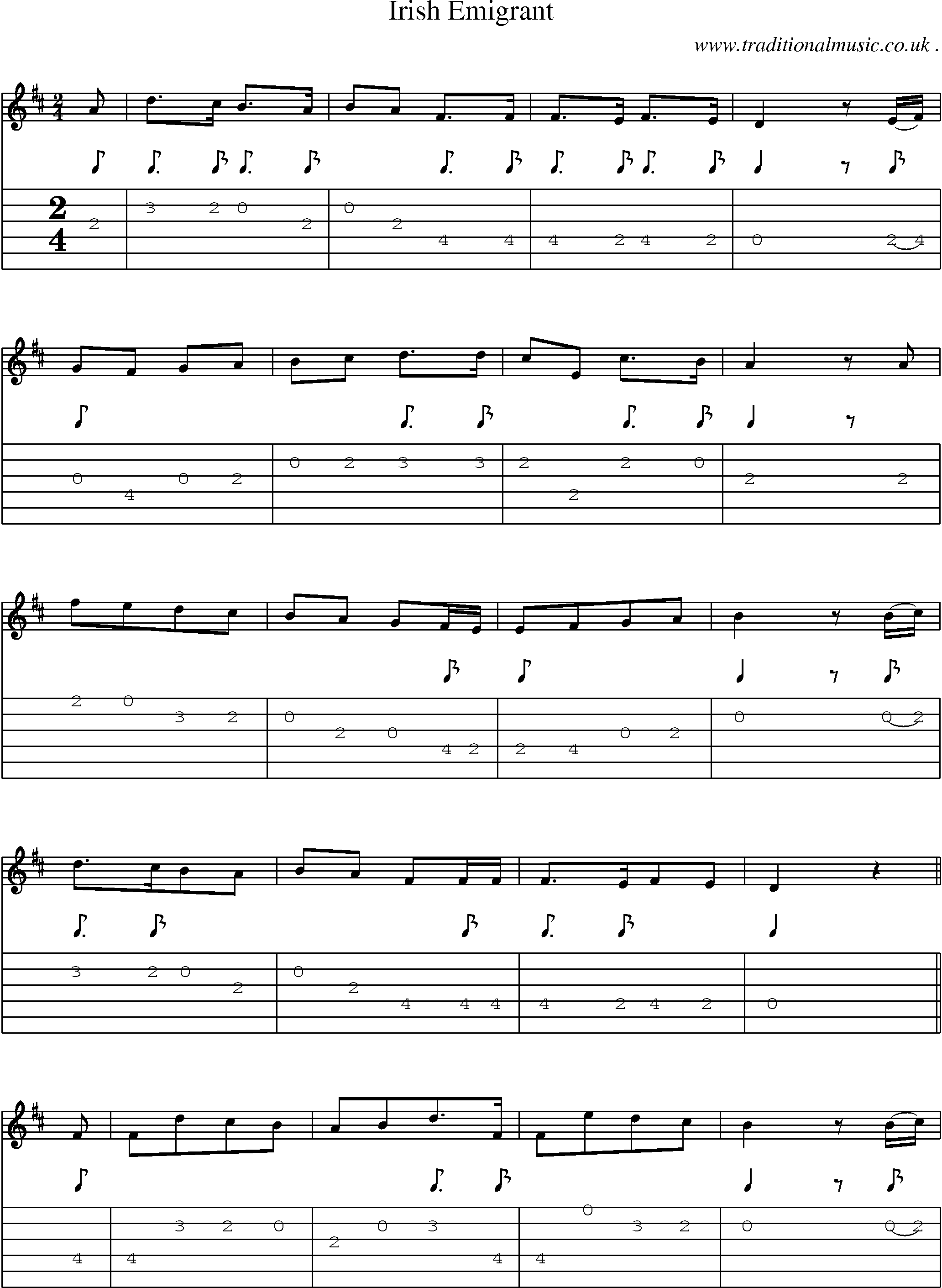 Sheet-Music and Guitar Tabs for Irish Emigrant