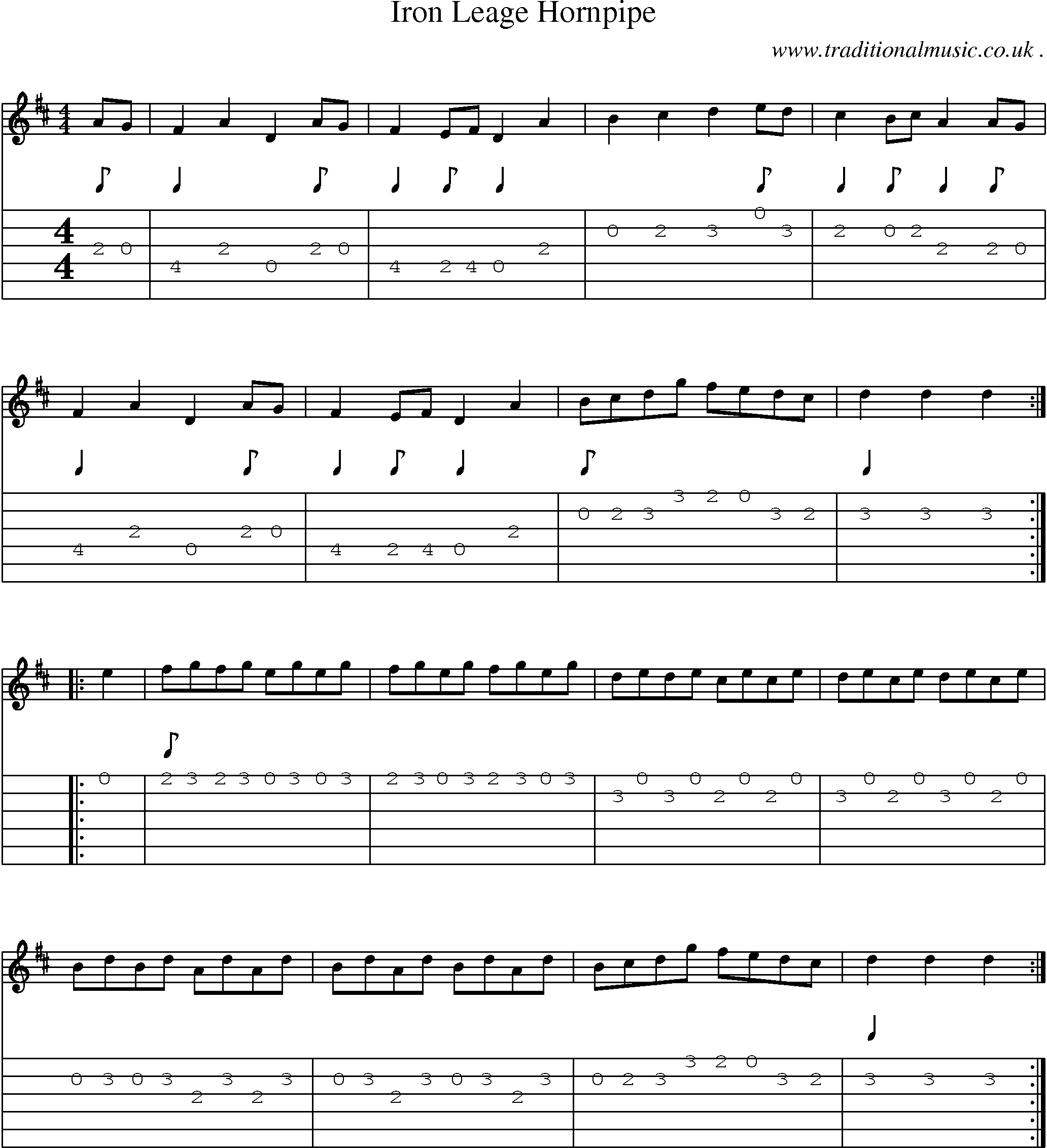 Sheet-Music and Guitar Tabs for Iron Leage Hornpipe