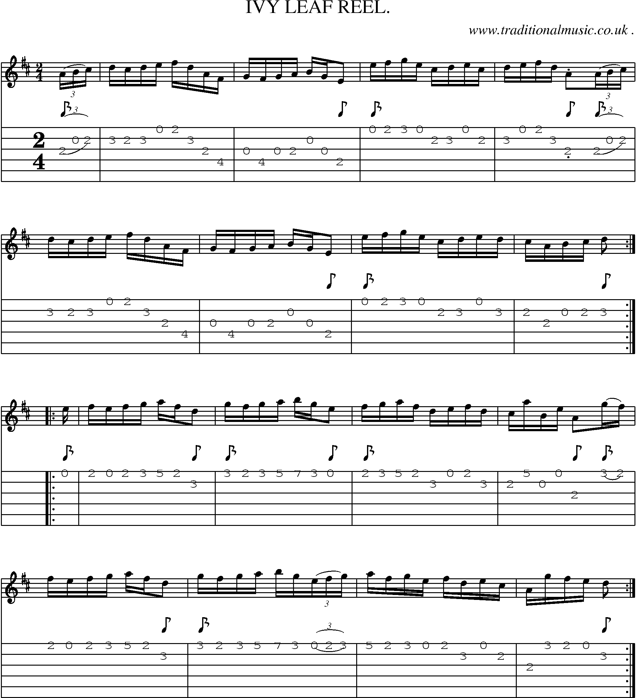 Sheet-Music and Guitar Tabs for Ivy Leaf Reel