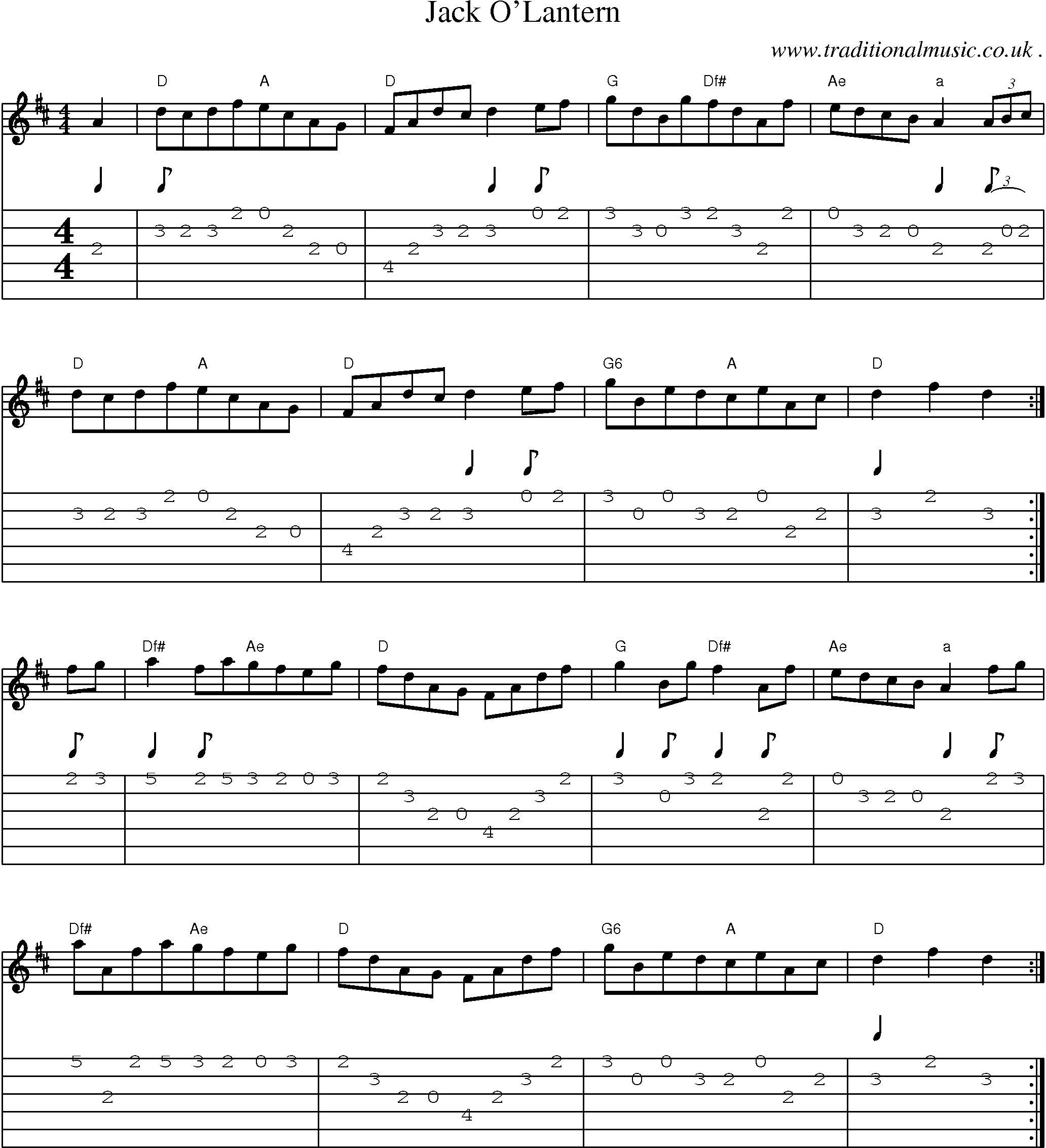 Sheet-Music and Guitar Tabs for Jack Olantern