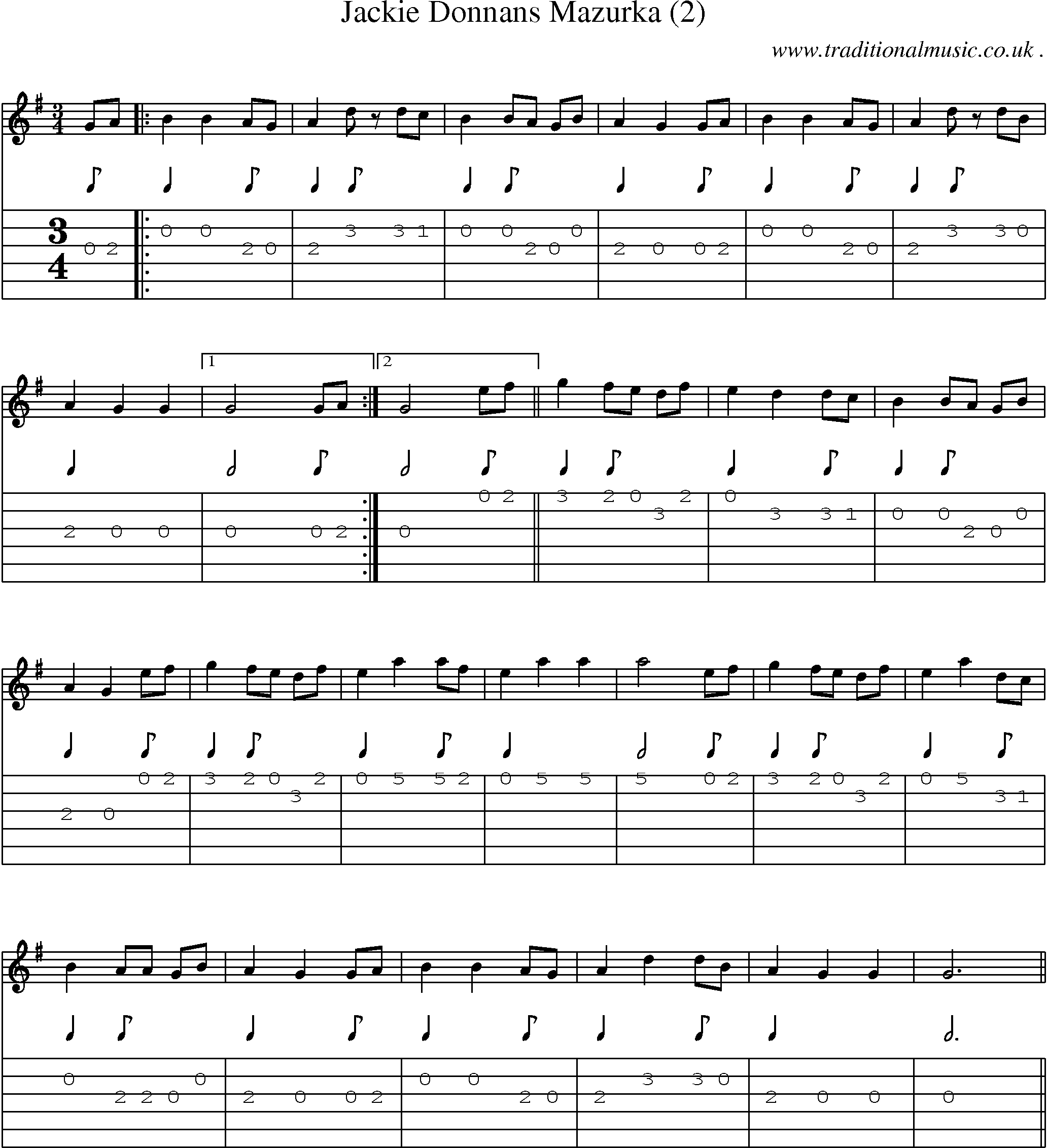 Sheet-Music and Guitar Tabs for Jackie Donnans Mazurka (2)