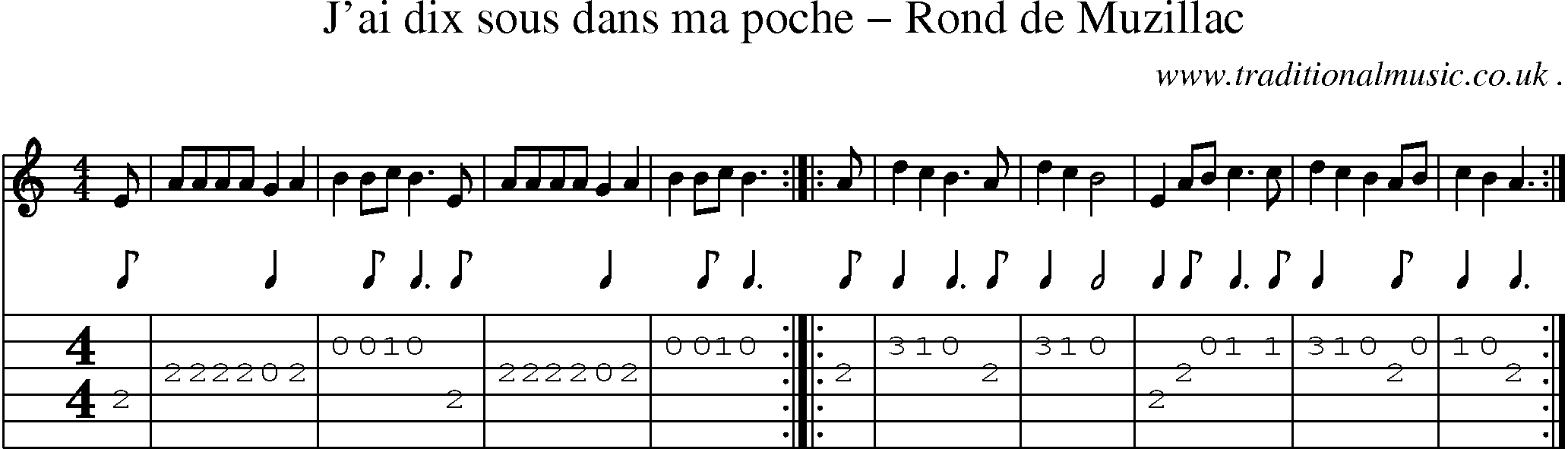 Sheet-Music and Guitar Tabs for Jai Dix Sous Dans Ma Poche Rond De Muzillac