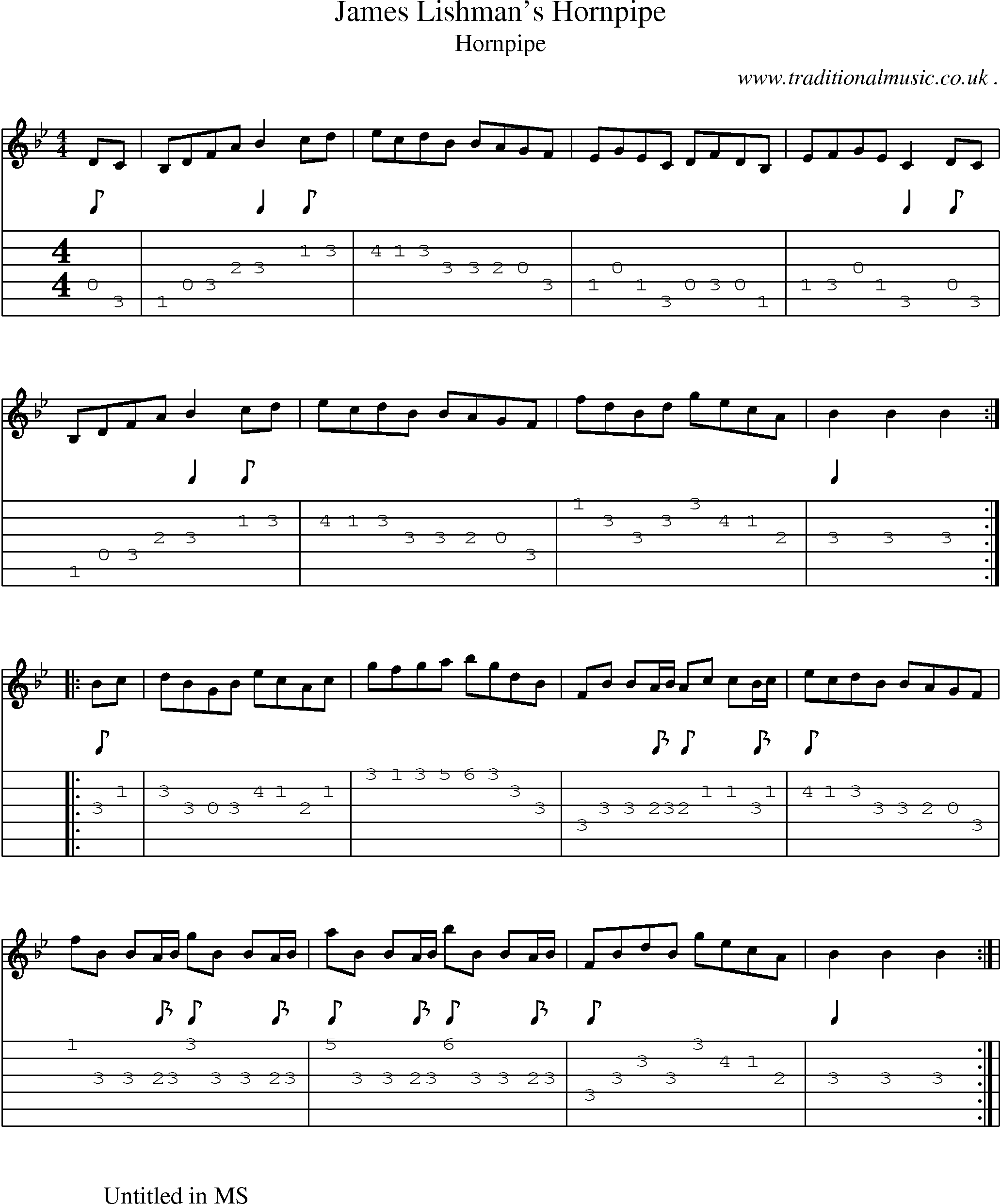 Sheet-Music and Guitar Tabs for James Lishmans Hornpipe