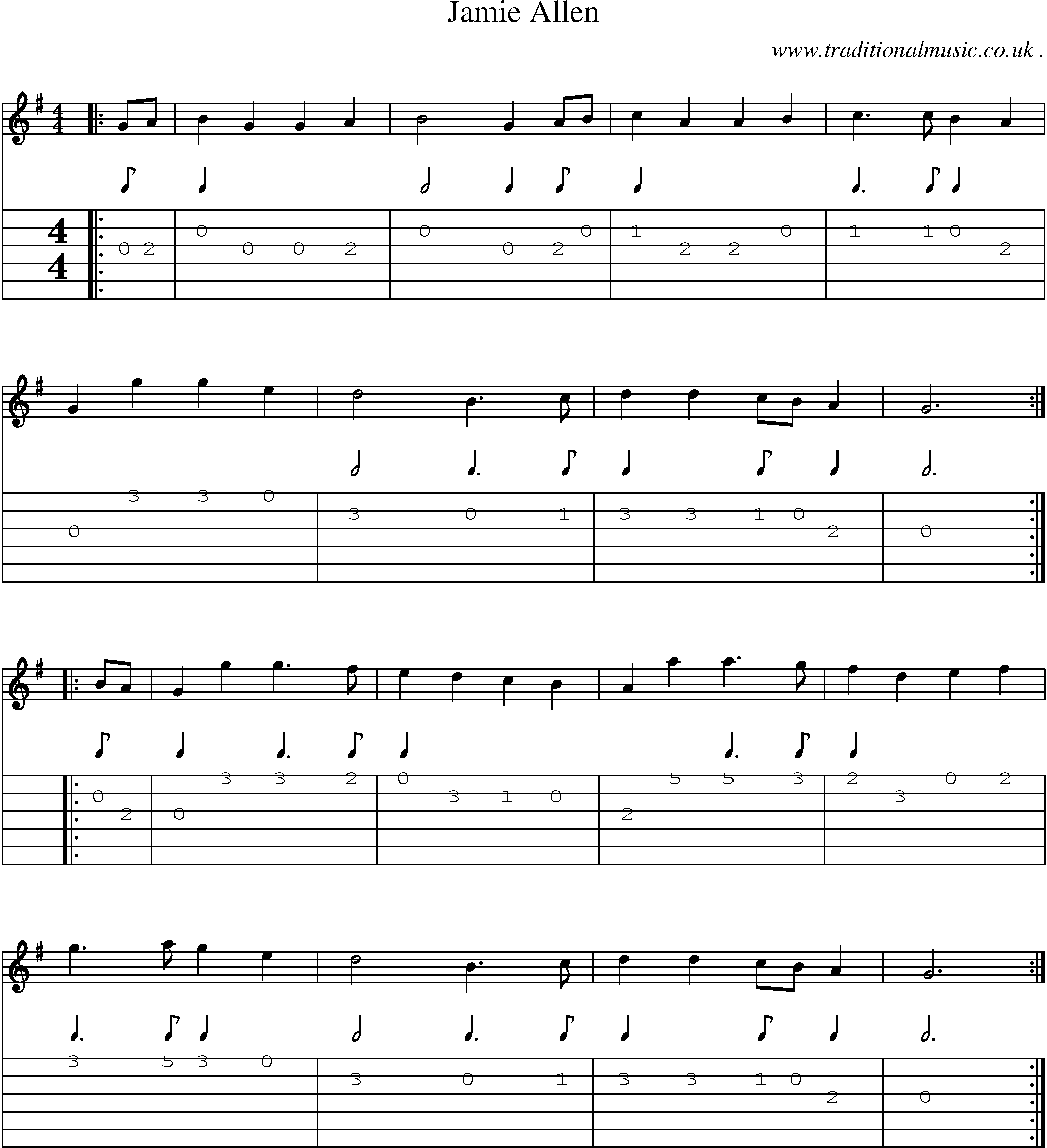 Sheet-Music and Guitar Tabs for Jamie Allen