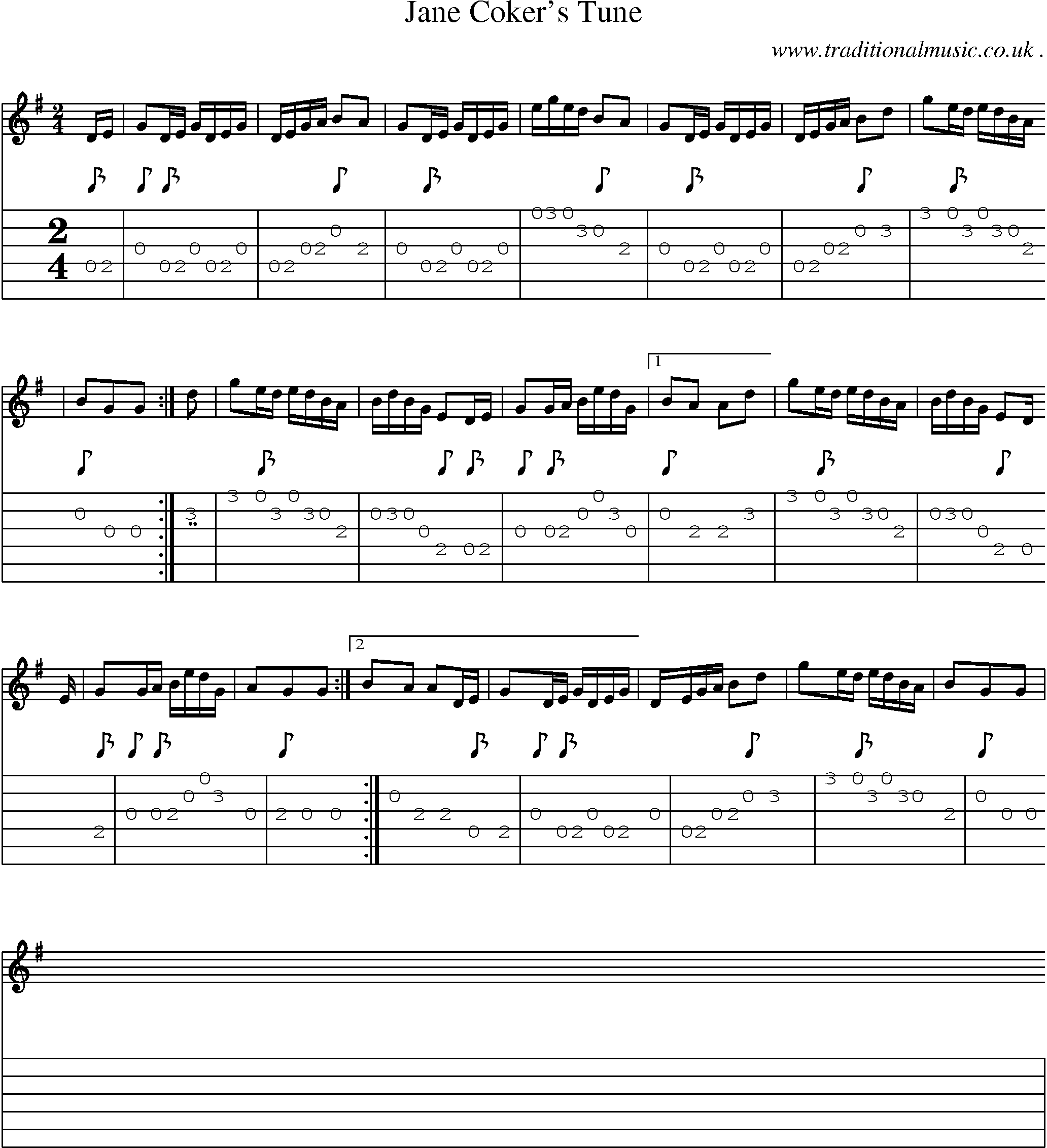 Sheet-Music and Guitar Tabs for Jane Cokers Tune