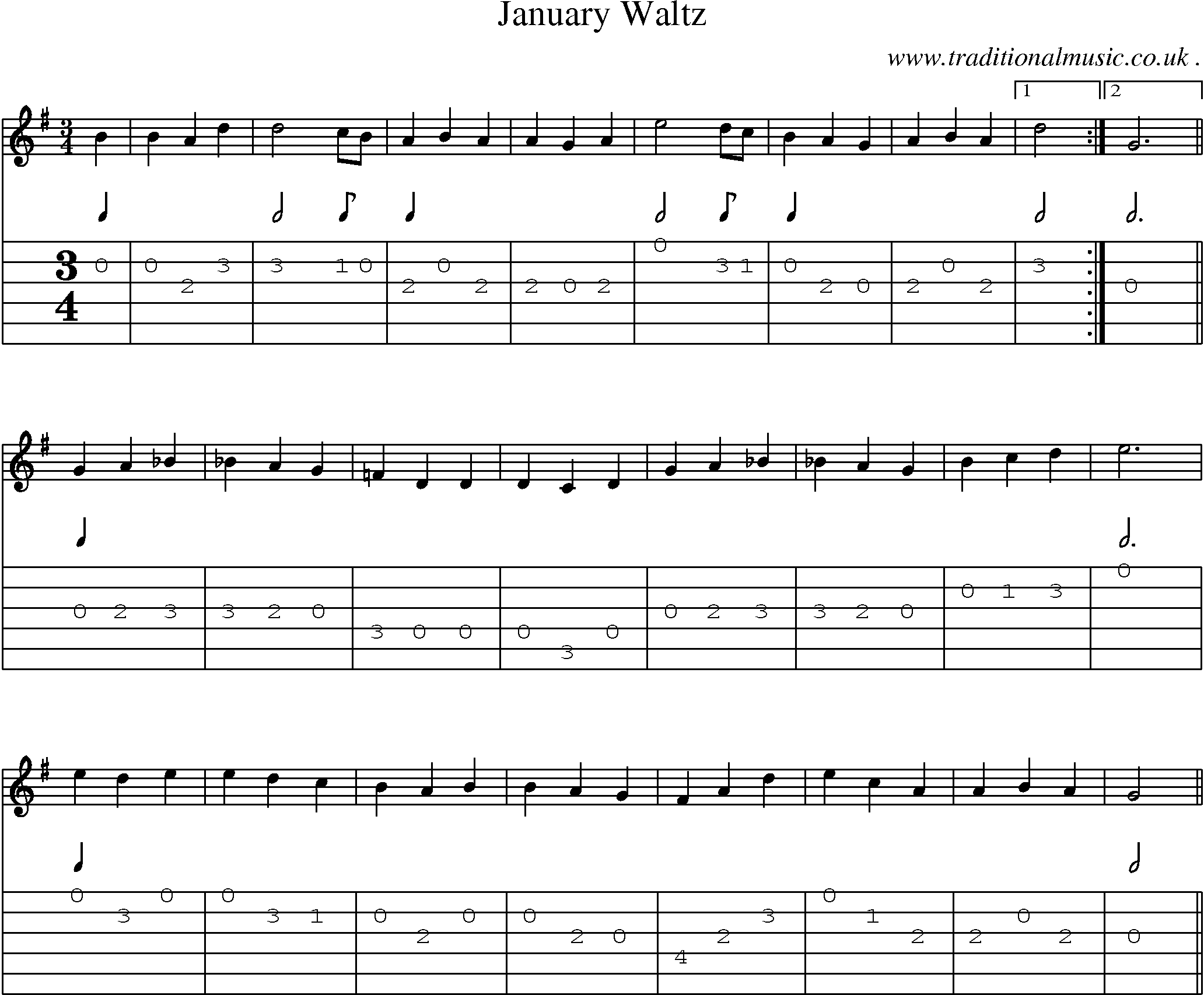 Sheet-Music and Guitar Tabs for January Waltz